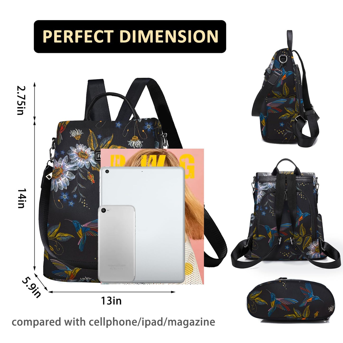 Fmeida Backpack Womens Anti Theft Travel Rucksack Shoulder Bag Ladies Handbag