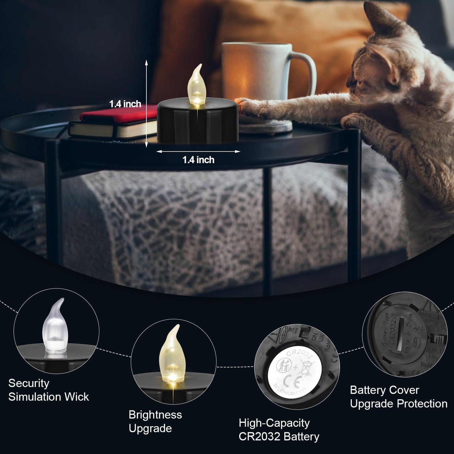 Hanzim Battery Operated LED Tea Lights: 12PACK Flameless Votive Candles Lamp Realistic and Bright Flickering Holiday Gift Long Lasting 200Hours for Seasonal & Festival Celebration Black
