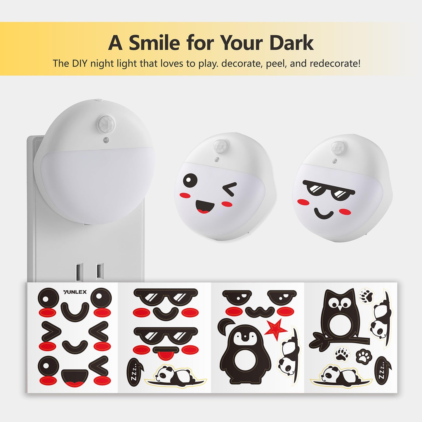 YUNLEX 2 Pack Plug in Sleep Night Light with Motion Sensor and Dusk to Dawn Sensor, 3 Modes, Soft Glow, Stepless Dimming, LED Lights for Bedroom, Sleep, Baby Nursery, Kids, Toddler, Home Decor (Amber)