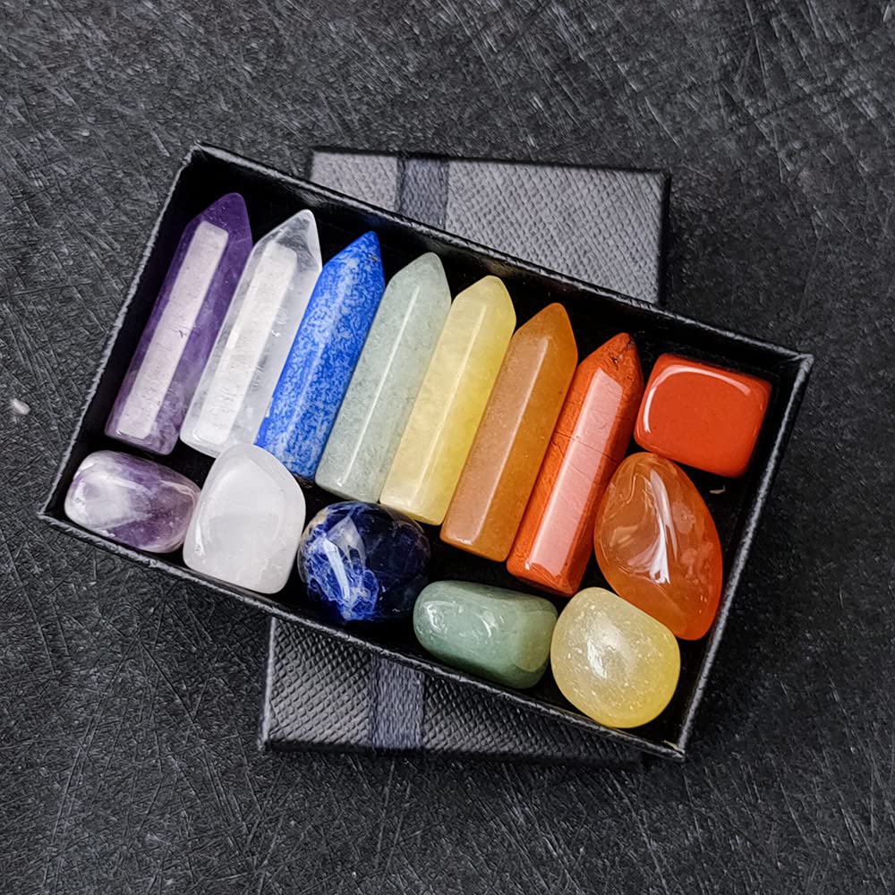 Chakra Crystal Stones Healing Kit, Healing Crystal Wands Crystals Points Reiki, 7 Chakra Set Tumbled Stones Reiki Chakra Meditation Therapy