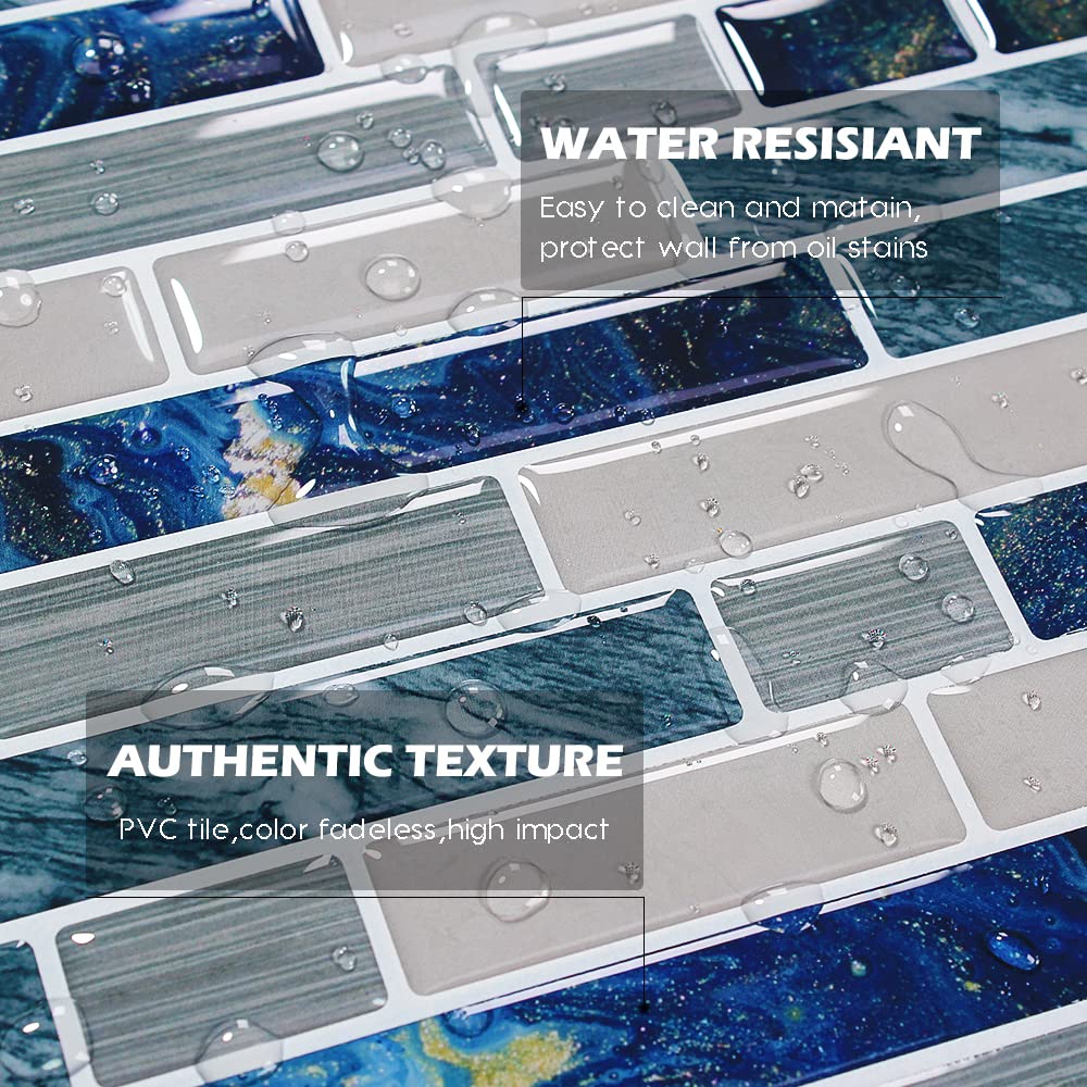 10-Sheet Peel and Stick Backsplash for Kitchen Bathroom Stick on Backsplash Blue Tile 12"x12"