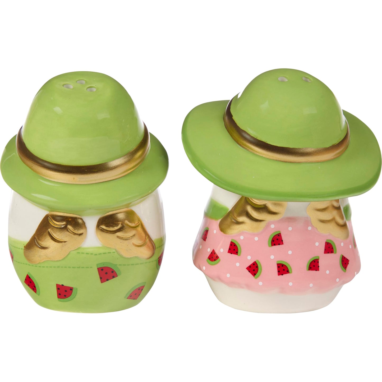 Precious Moments Summer-Themed Ceramic Salt & Pepper Shakers | Watermelon-inspired Figurines | Angeled Eggs Design | Ideal for Picnic and Summer Dining Decor | Unique Gift for Collectors