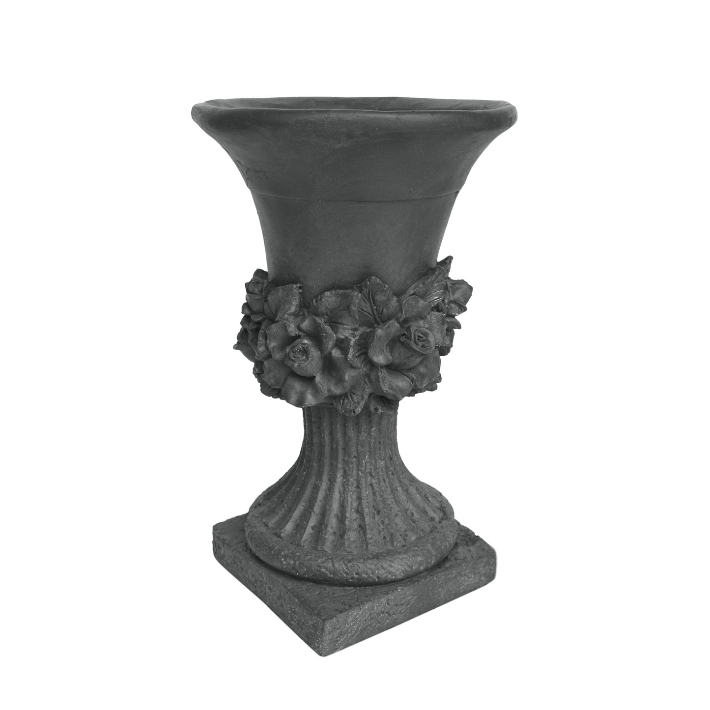 Christopher Knight Home Jorine Light Concrete Planter, Patio Planter, Mid-Centry Gadern Urn, Large Garden Pot, Floral Relif Design, Flower Urn with Drainage Hole for Backyard Home, Antique Gray