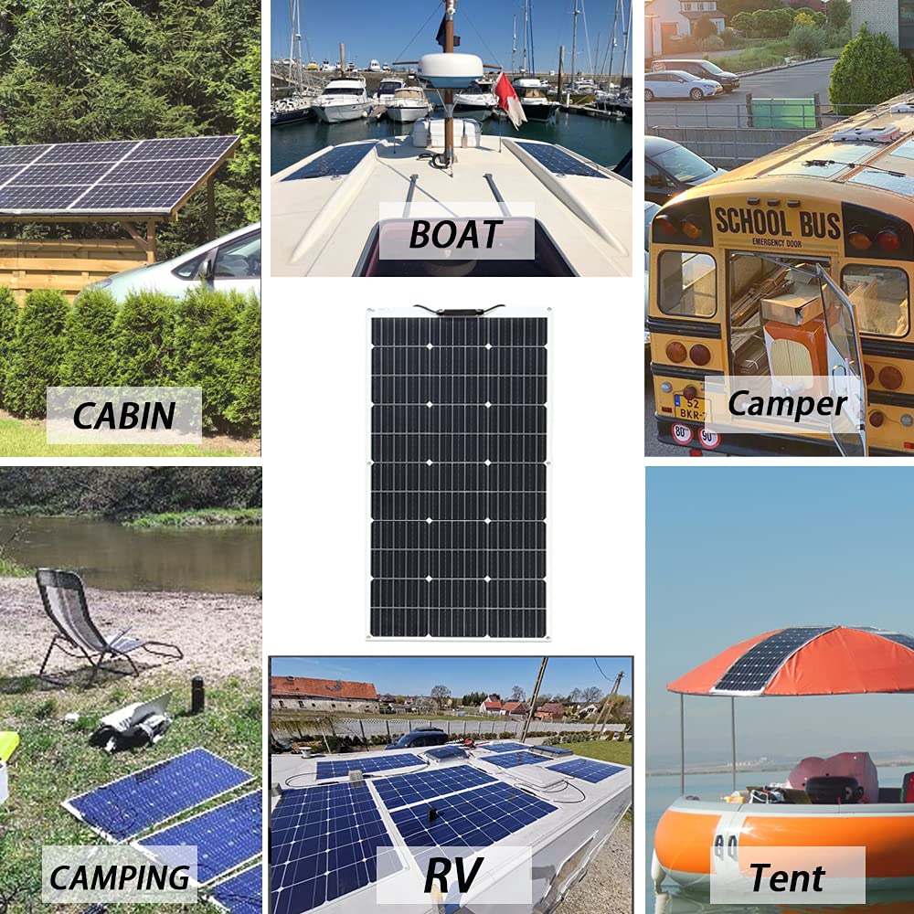 XINPUGUANG Solar Panel 12V 200W System Kit 100W Flexible Solar Panel Monocrystalline Battery Charger with Extension Cable 20A Charge Controller Power for RV Boat Cabin Car Trailer(200W-1)