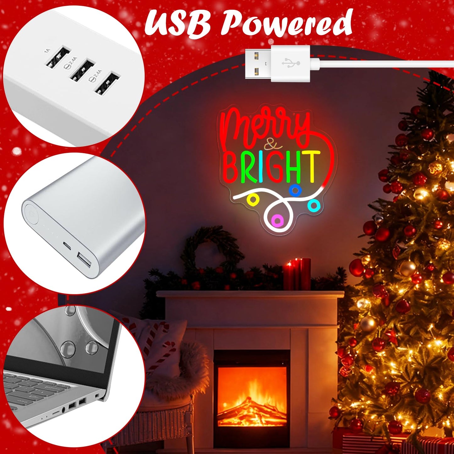 Merry And Bright Christmas Neon Sign for Wall Decor Merry Christmas Neon Light Dimmable Led Bright Chris-tmas Decor Light Up sign for Gifts