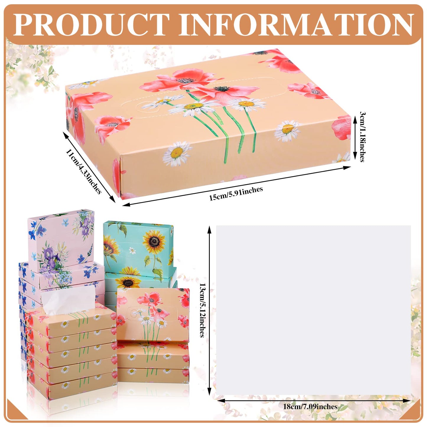 24 Packs Small Boxes of Tissues Flower Car Facial Tissue Boxes Disposable Tissue Packs Cube Facial Tissues 2 Ply 960 Sheets for Holiday Party Bathroom Office Floral Home Decor(Flower)