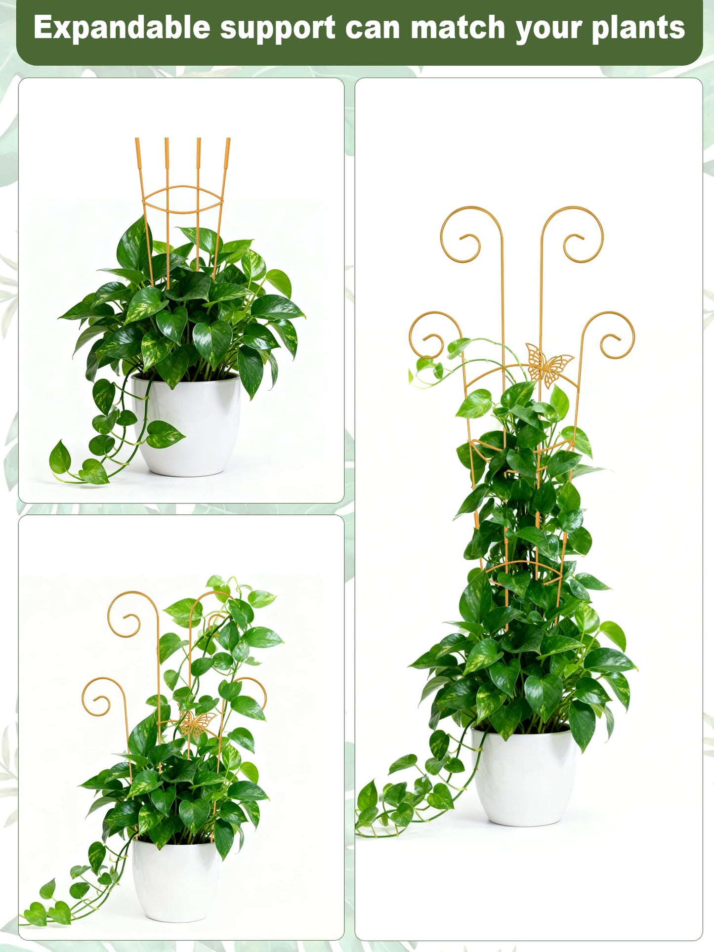 4Pcs Indoor Plant Trellis for Potted Plants, 30" Taller Expandable Garden Metal Trellis for Climbing Plants Outdoor, Houseplant Support Stakes for Ivy Pothos Hoya Flower (Gold)