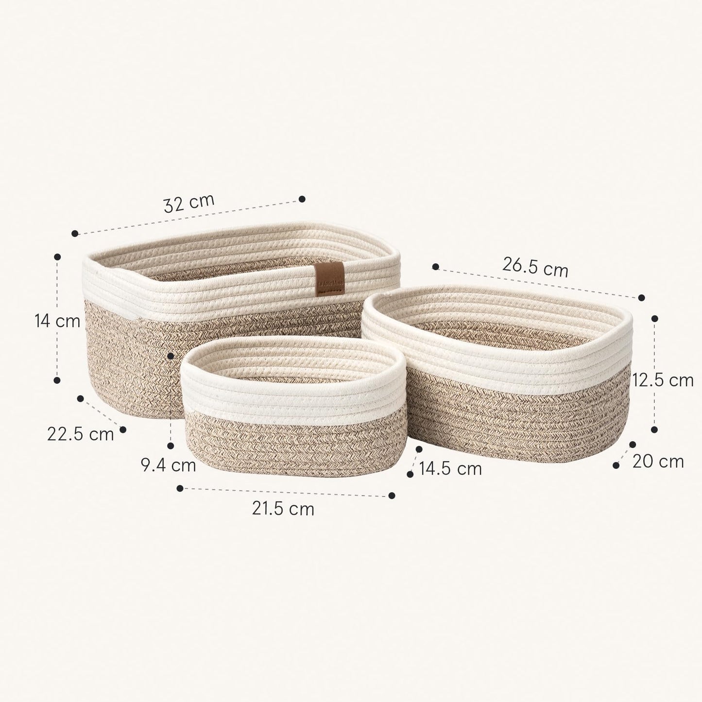 LA JOLIE MUSE Storage Baskets, Cotton Rope Woven Bathroom Storage Basket Set of 3, Small Basket Box Organizer Bins With Handles
