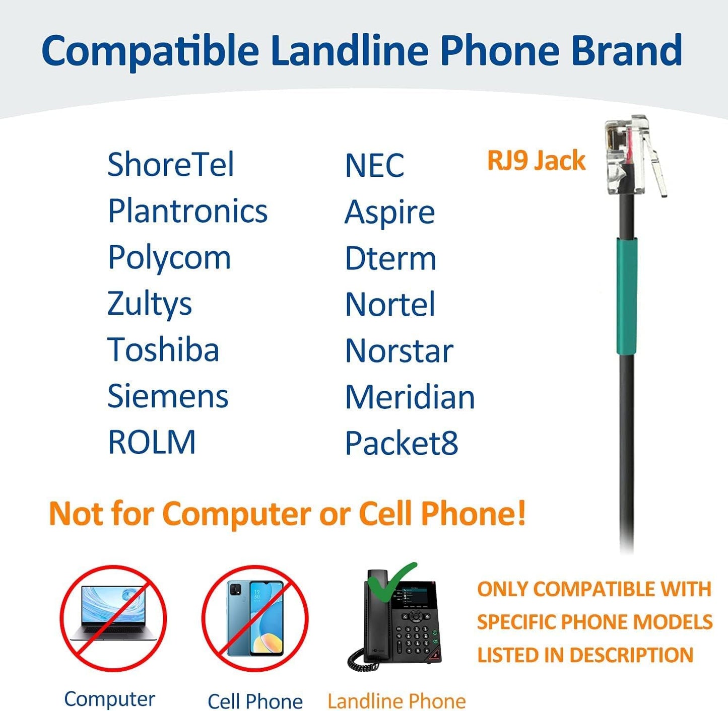 Wantek Telephone Headset Corded RJ9 Headphone with Mic & Noise Cancelling Phone Headsets Compatible with Plantronics Polycom VVX310 410 Yealink S12 Avaya 1408 1416, Landline Phone Headset