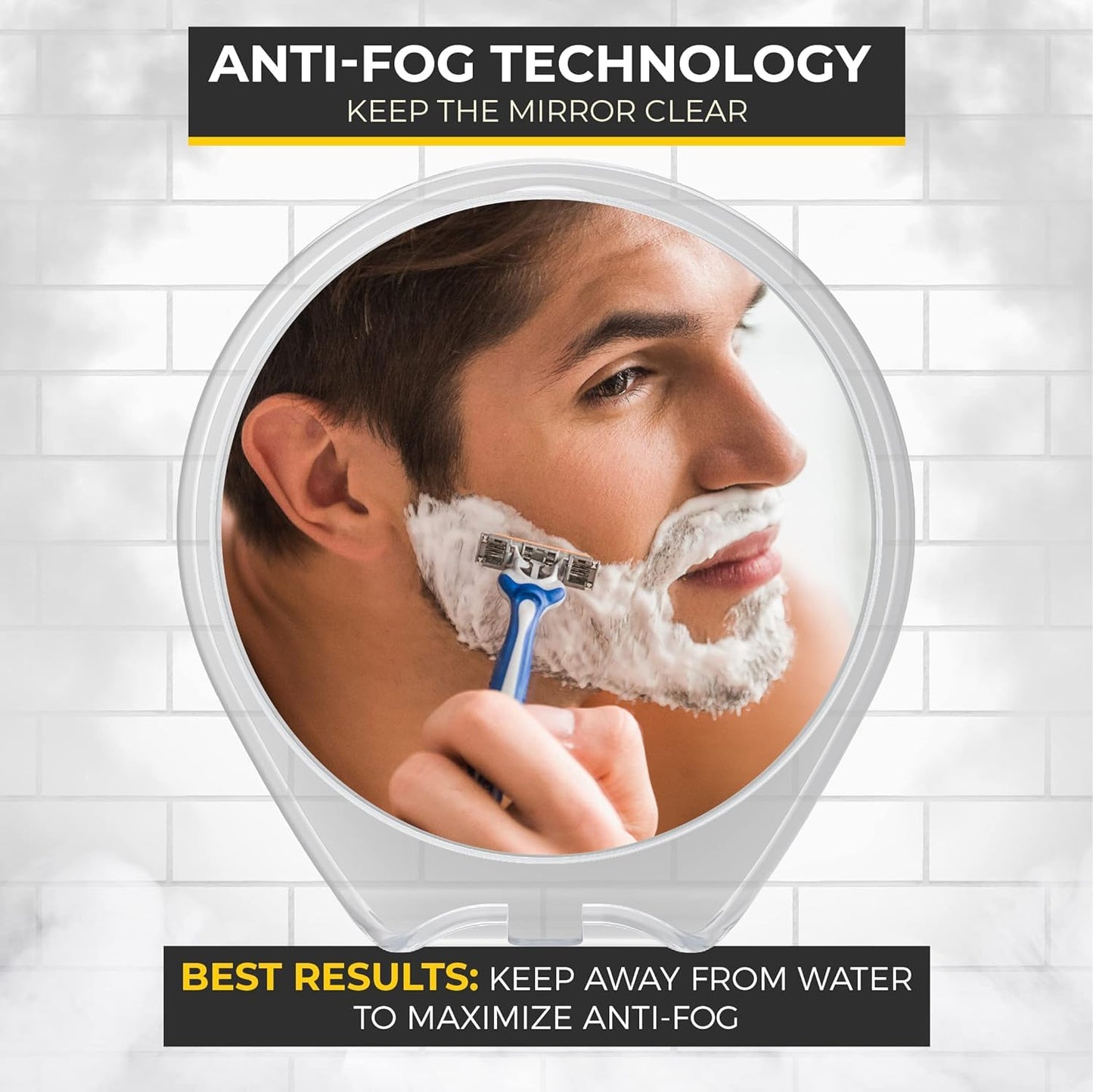 HONEYBULL Shaving Mirror – Fogless Shower Mirror with Suction & Swivel for Bathroom, Travel Friendly, No Fog, Easy to Install, Perfect for Men’s Grooming & Skincare (White)