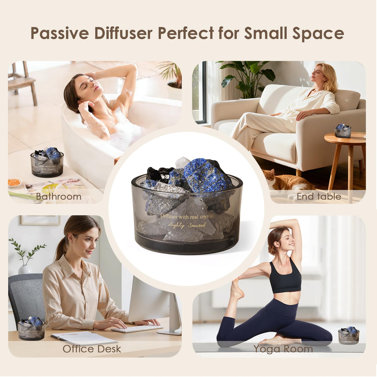 Crystal Stone Aroma Diffuser with Essential Oils for Home Bathroom Office, Home Decor & Fragrance 2 in 1, Chic Aromatherapy Gift Set (Bluebell Scent)