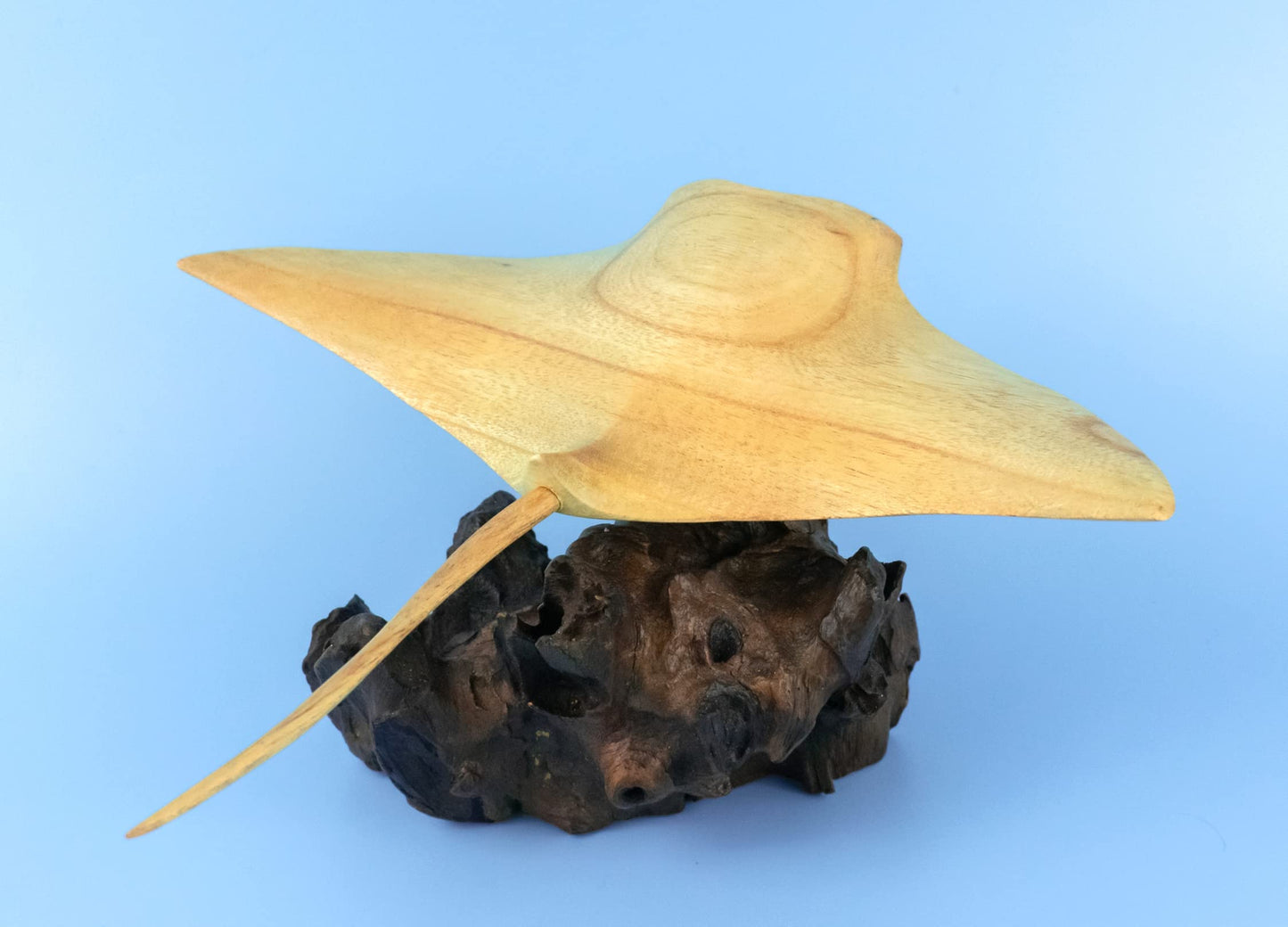 G6 Collection 10" Handmade Wooden Stingray on Coral Figurine, Hand-Carved Ocean Fish Decor, Coastal Marine Sculpture, Nautical Beach House, Exotic Sea Life Carving, Unique Coral Reef Art (10" Long)