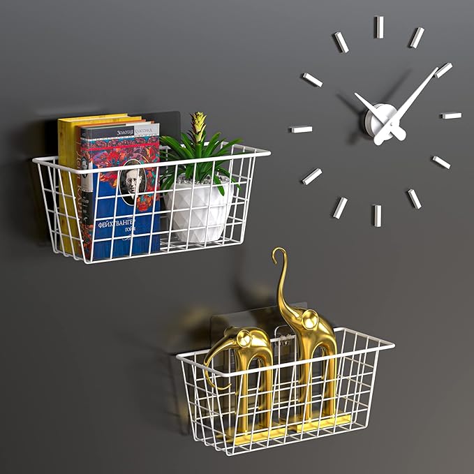MaraFansie Wall Wire Baskets Bin No Drilling Adhesive Hanging Baskets Wall