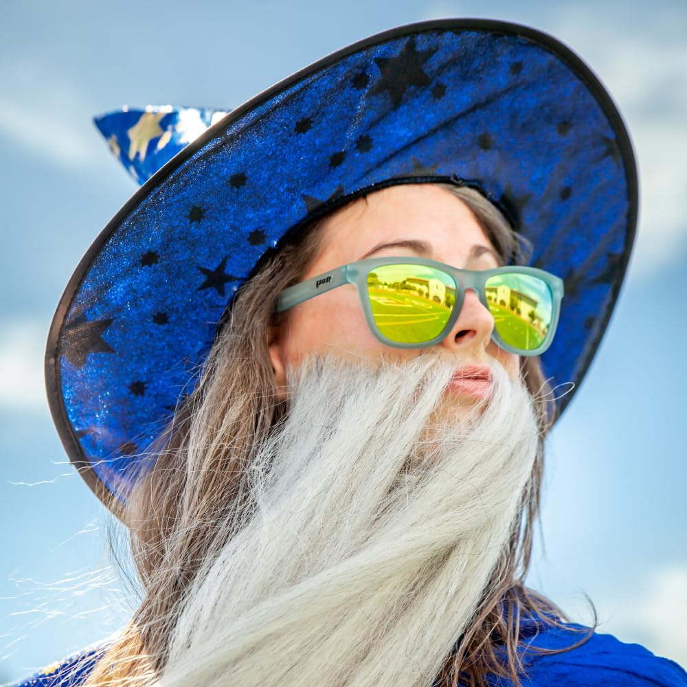 goodr Sunbathing with Wizards Polarized Sunglasses for Men & Women, Medium Sized (OG), Light Blue Translucent Frames with Gold Mirrored Reflective Lenses, UV400 Protection, No Slip, No Bounce