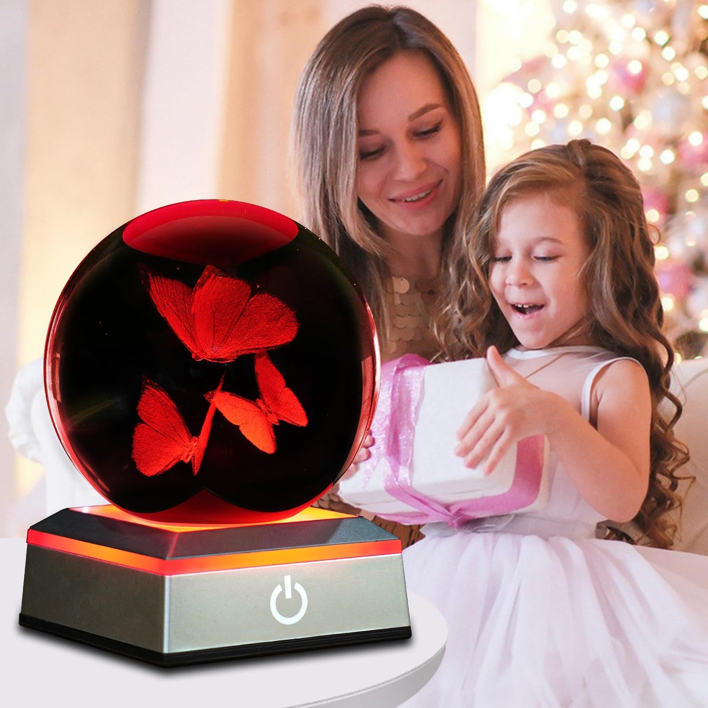 3D Crystal Ball Night Light - 3.15 Inch Butterfly Figurines Glass Ball Table Lamp with Color Changing Touch Base - Butterfly Gifts for Friends, Kids, Women - Christmas, Birthday