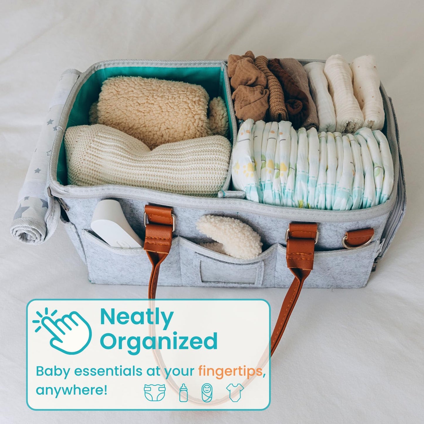 HOME FOR EACH Baby Diaper Caddy With Lid, Diaper Caddy Organizer for New Mom Gifts, Newborn Essentials Must Haves, Registry for Baby, Baby Registry Search, Baby Gift Basket Baby Must Haves Travel Bag
