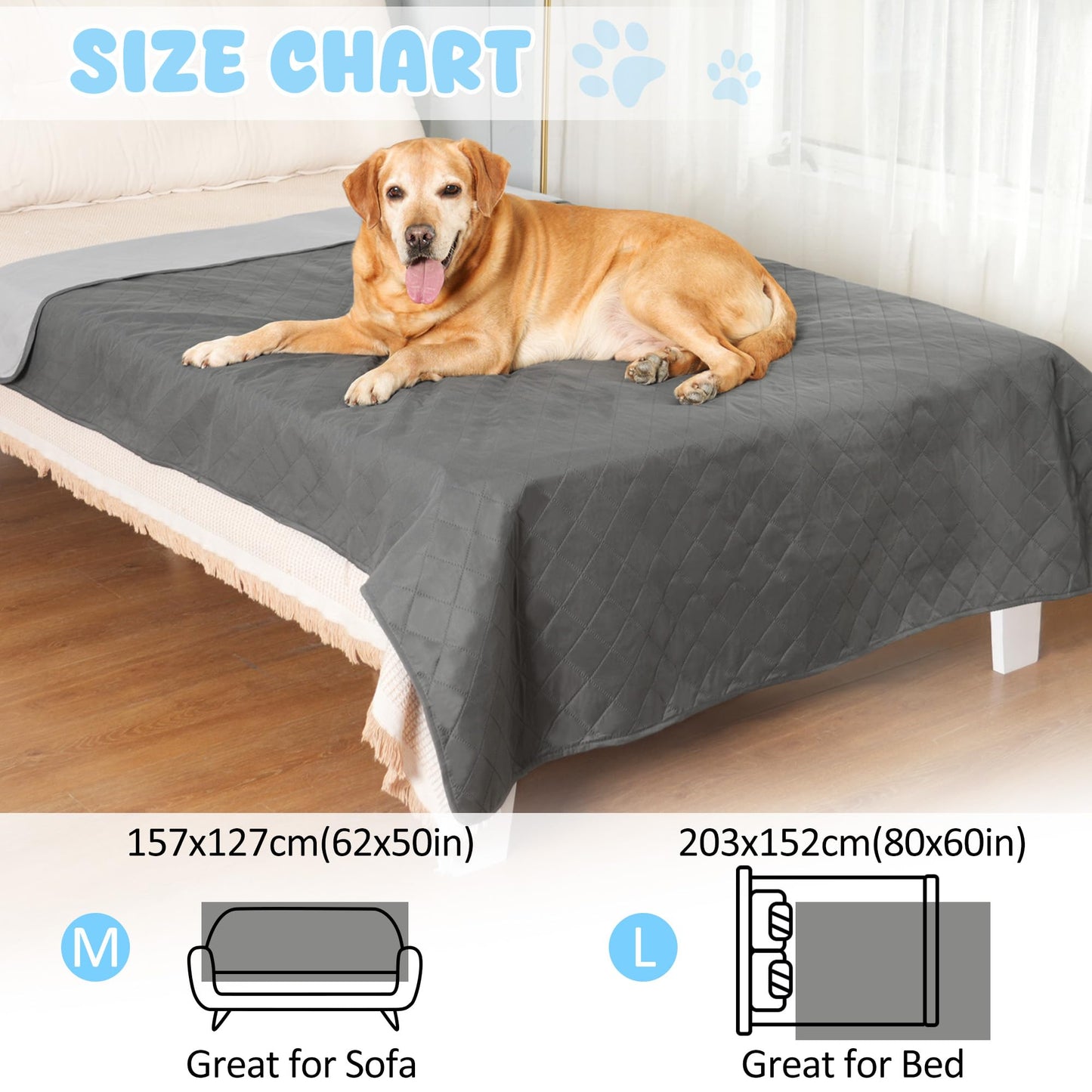 HezzLuv Waterproof Dog Bed Cover Pet Blanket Sofa Cover Mattress Furniture Protector, Washable, Reversible, Scratch-Proof, Pet Fur Resistant, for Puppy Medium Large Dogs and Cats