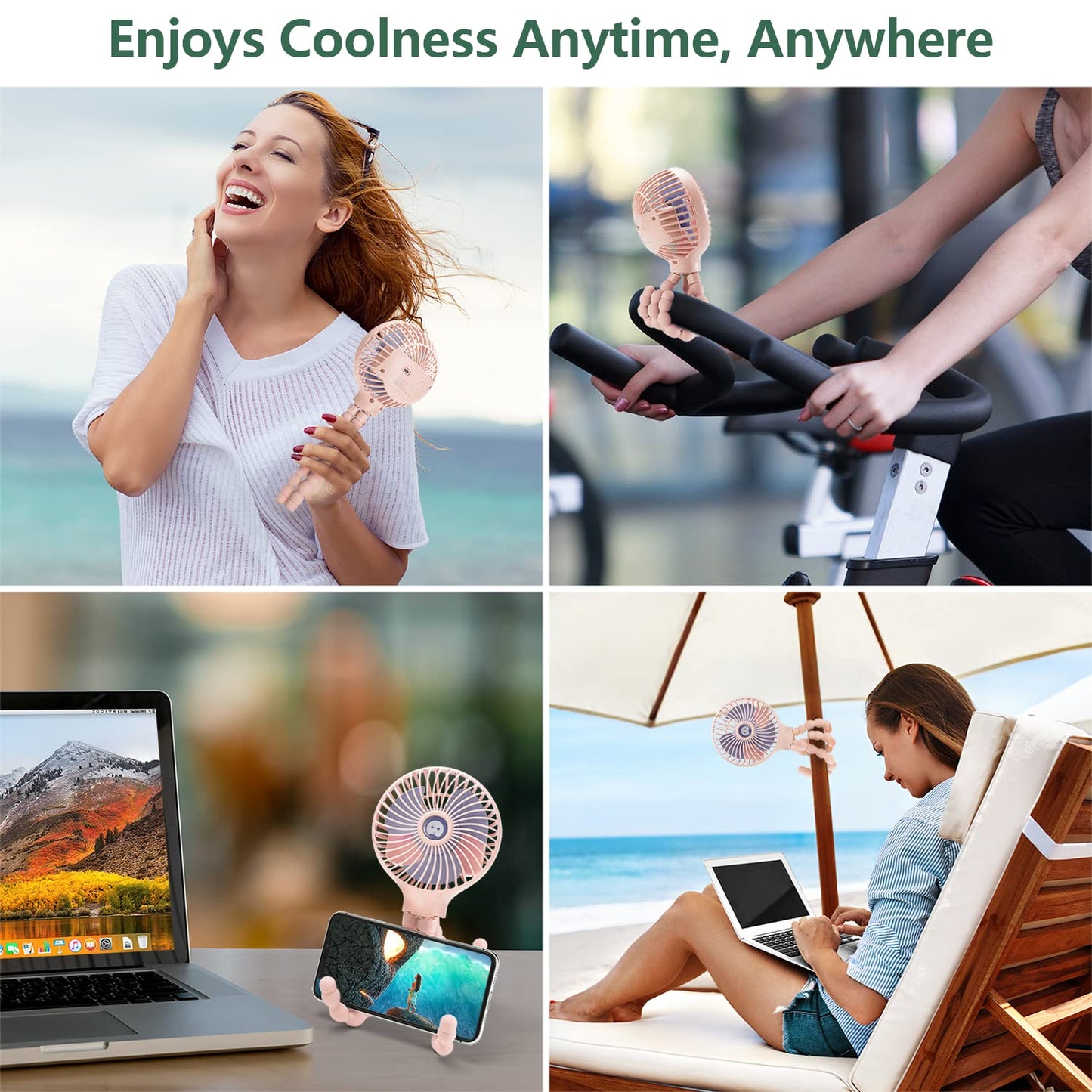 snawowo Mini Handheld Personal Portable Fan, Baby Stroller Fan, Car Seat USB or Battery Powered, with Flexible Tripod Clip on Student Bed Desk Bike Crib Treadmill Camping Traveling(Pink)