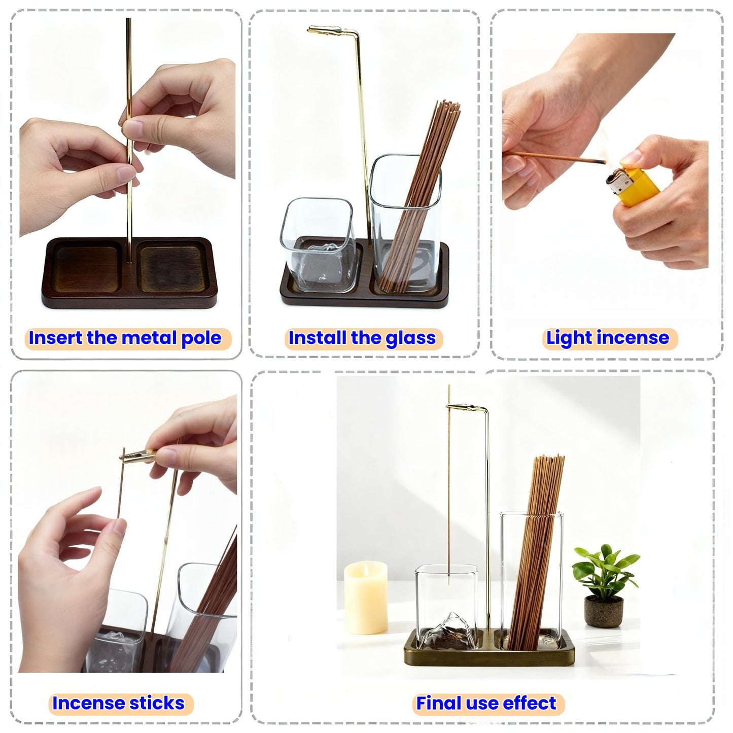 2 in 1 Incense Holder for Sticks, Anti-Ash Flying Burner with 40 Incense Sticks & Removable Glass Ash Catcher, Home Decor for Meditation Yoga Spa