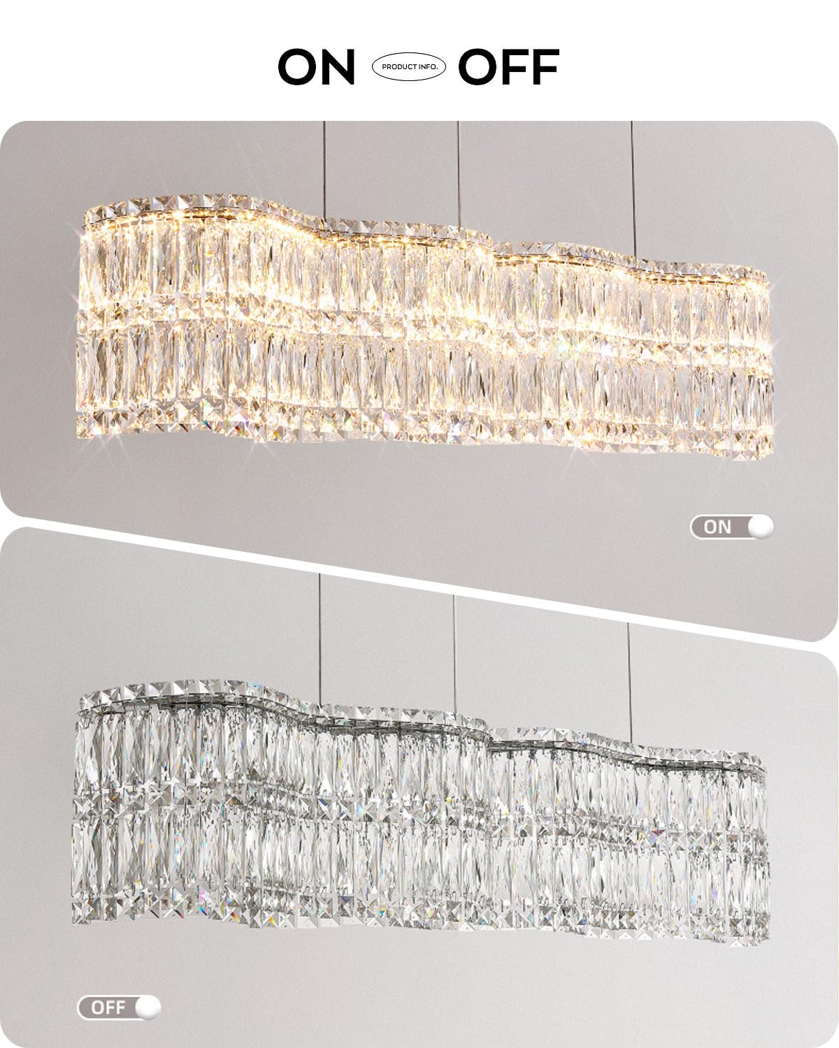 Dfxinyuan Modern Rectangle Crystal Chandeliers for Dining Room 31.4″ Linear Glass Chandelier Pendant Light Fixture for Kitchen Island Living Room, L31.4″×W13.7″×H8.6″