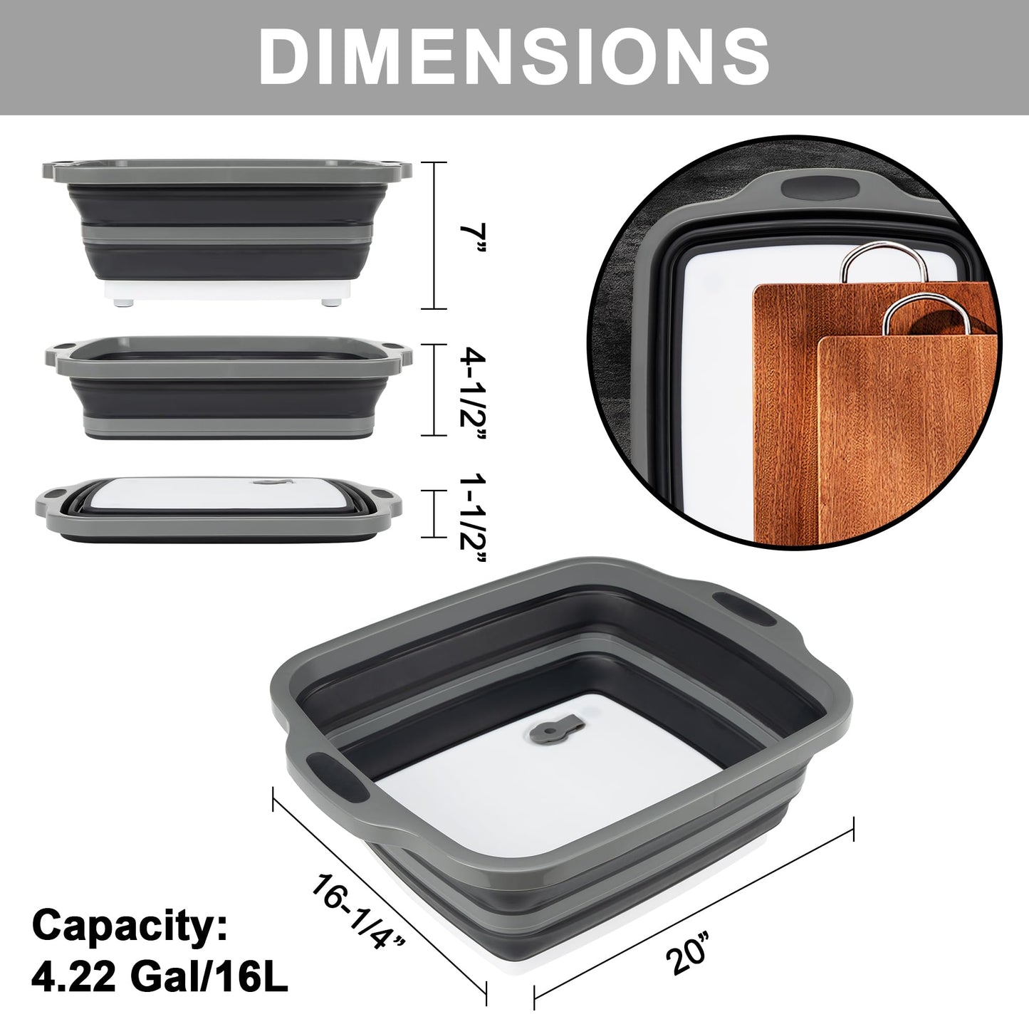 Tiawudi Large Collapsible BBQ Prep Tub with Lid(4.22 Gal/16L), Foldable Camping Sink with Colander, Cutting Board, Dish Basin for Kitchen, Bowl, Vegetable and Fruit, Storage Basket for Picnic