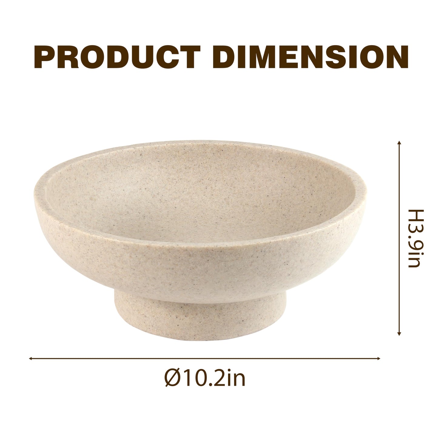 Plukers Catch All Decorative Fruit Bowl with Pedestal —Key, Purse & Trinket Holder | Entryway Table, Kitchen Counter, Coffee Console Decor | Modern Minimalist Artificial Stone Beige