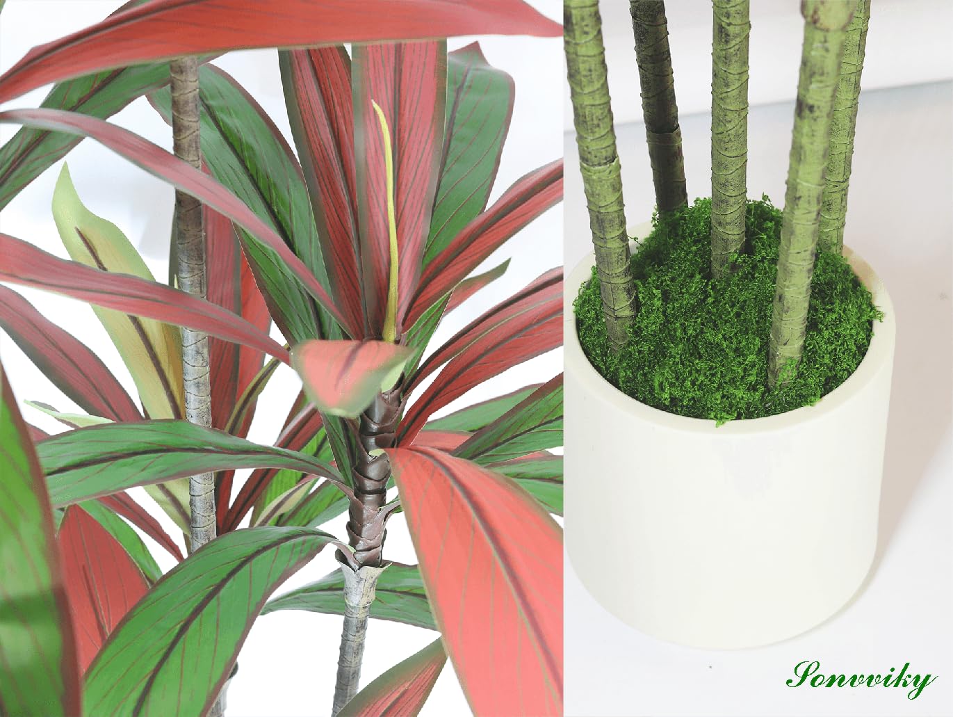 Artificial Dracaena Tree Red 5FT - Faux Trees Indoor with Natural Leaver and Resin Trunk- Large Floor Fake Trees for Living Room, Office Decor