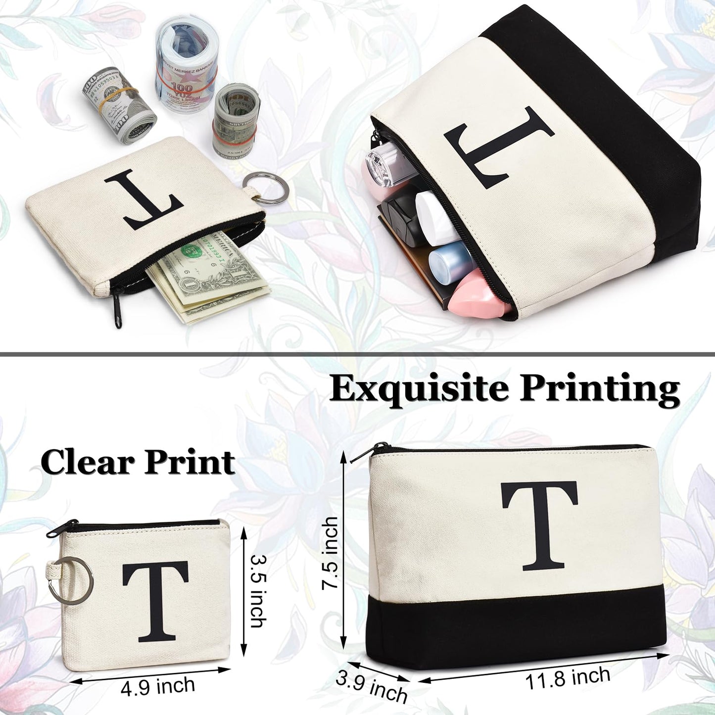 GASSDA Initial Canvas Tote Bag, Birthday Gifts For Women, Monogram Personalized Gifts For Women Mom Teachers Bridesmaids (T 3PCS)