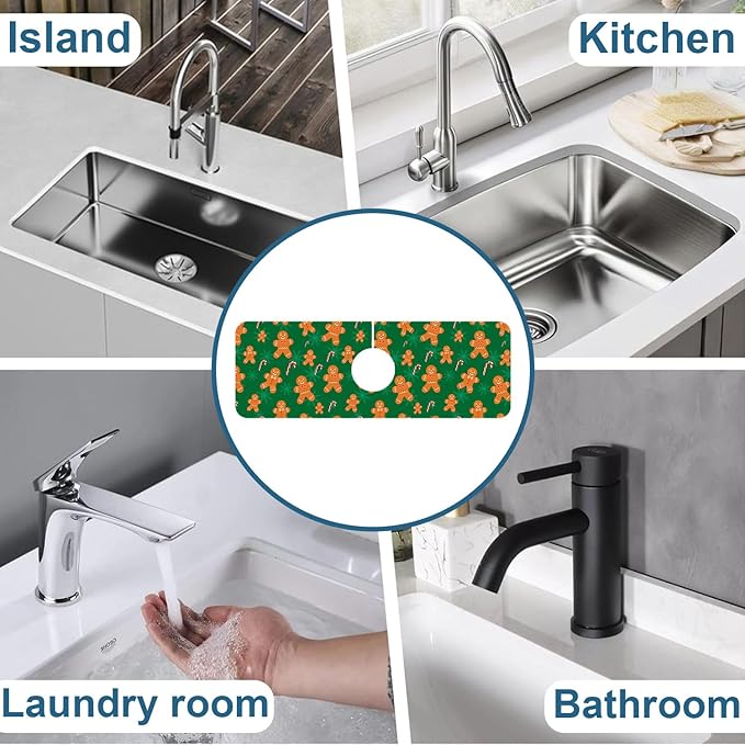 Christmas Gingerbread Man Sink Splash Guard Gingerbread Man Faucet Absorbing