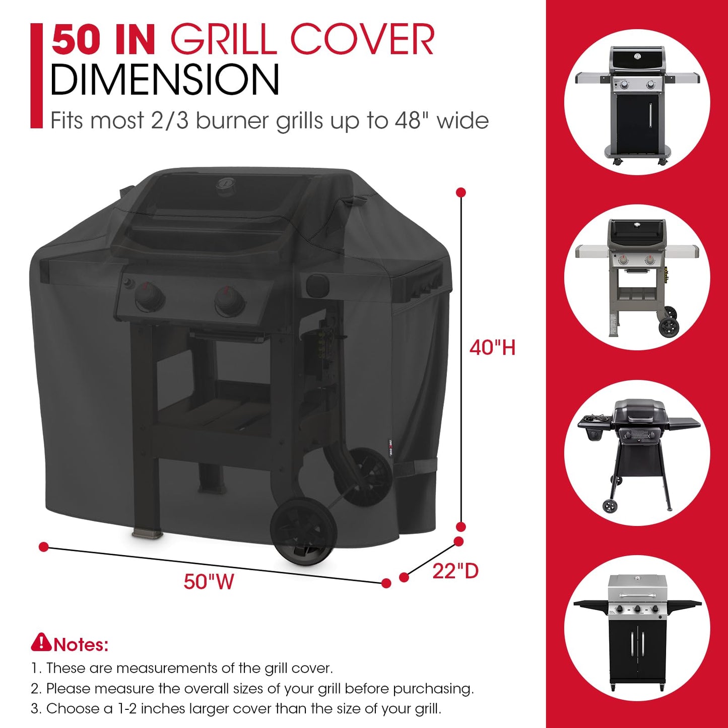 Unicook Barbecue Cover, Waterproof Heavy Duty Outdoor Gas Grill BBQ Cover, Fade and UV Resistant Oxford Fabric, Fits Weber, Char Broil, Brinkmann Barbecues etc (50 inch/127cm, Black)