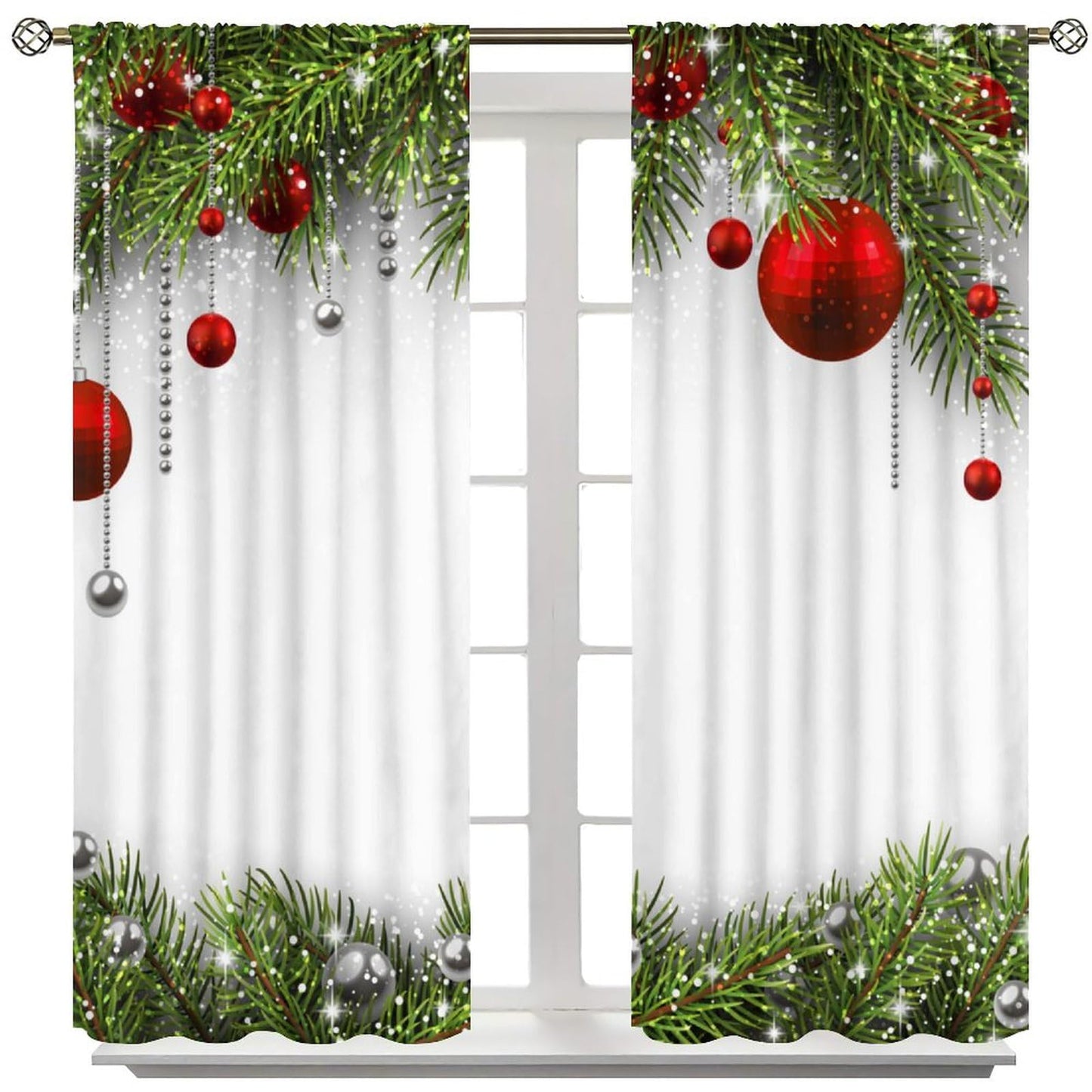 Merry Christmas Classical Ornaments and Baubles Coniferous Pine Tree Blackout Window Treatmen for Living Room Bedroom Decor Window Drapes 52" W X 84" L