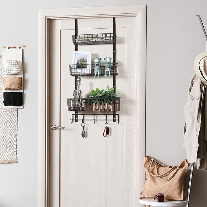 Over the Door Basket Organizer 3 Tier Hanging Basket Door Shelf Rack Heavy Duty