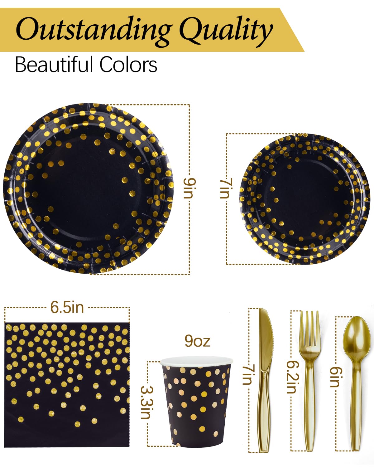 224 Pieces Party Supplies, Black and Gold Party Plates Cups and Napkins Sets with Plastic Knives forks spoons, Disposable Tableware Serves 32 Sets for Wedding, Birthday, Graduation, Festivals