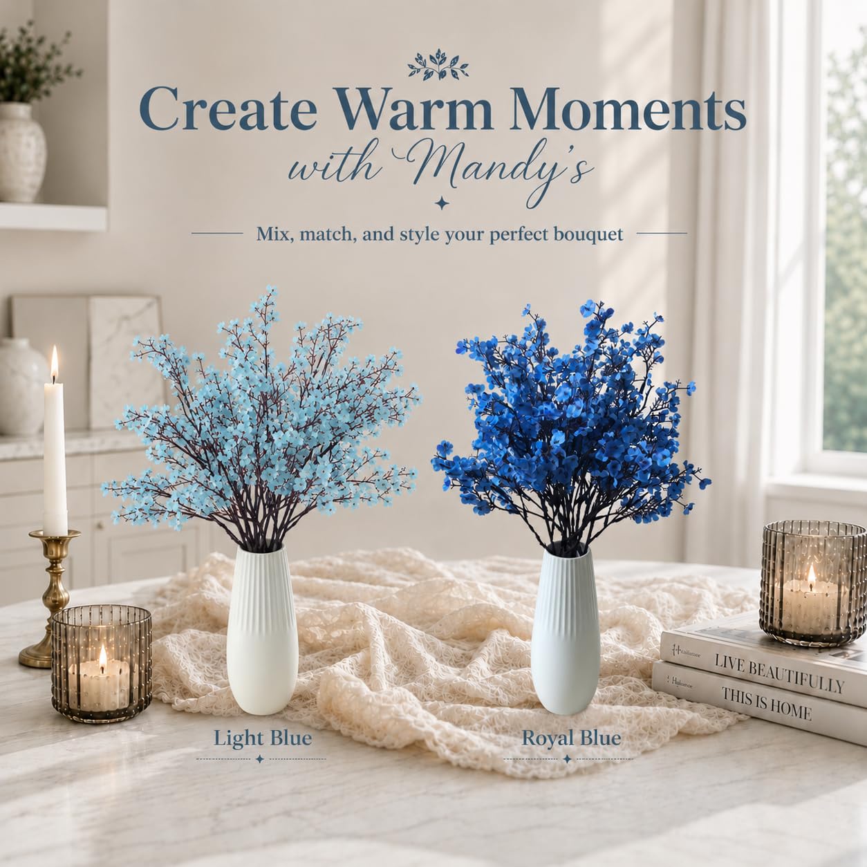 Mandy's 6 Bundles Artificial Royal Blue Baby’s Breath Flowers