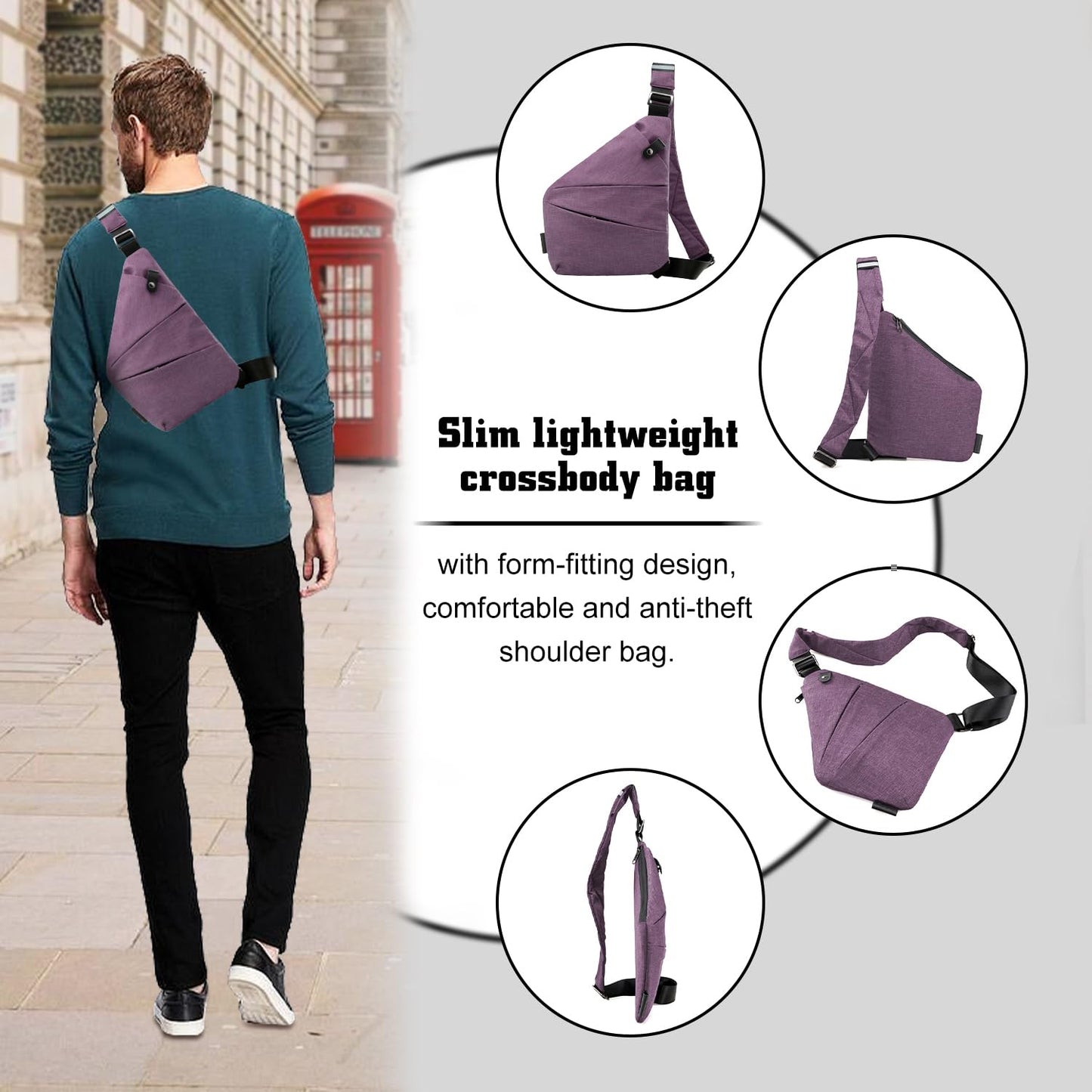 GDOKKNY Anti Theft Crossbody Bag for Women Personal Flex Travel Bag Anti-Theft Cross Body Bag Sling Chest Bag for Men (Black)