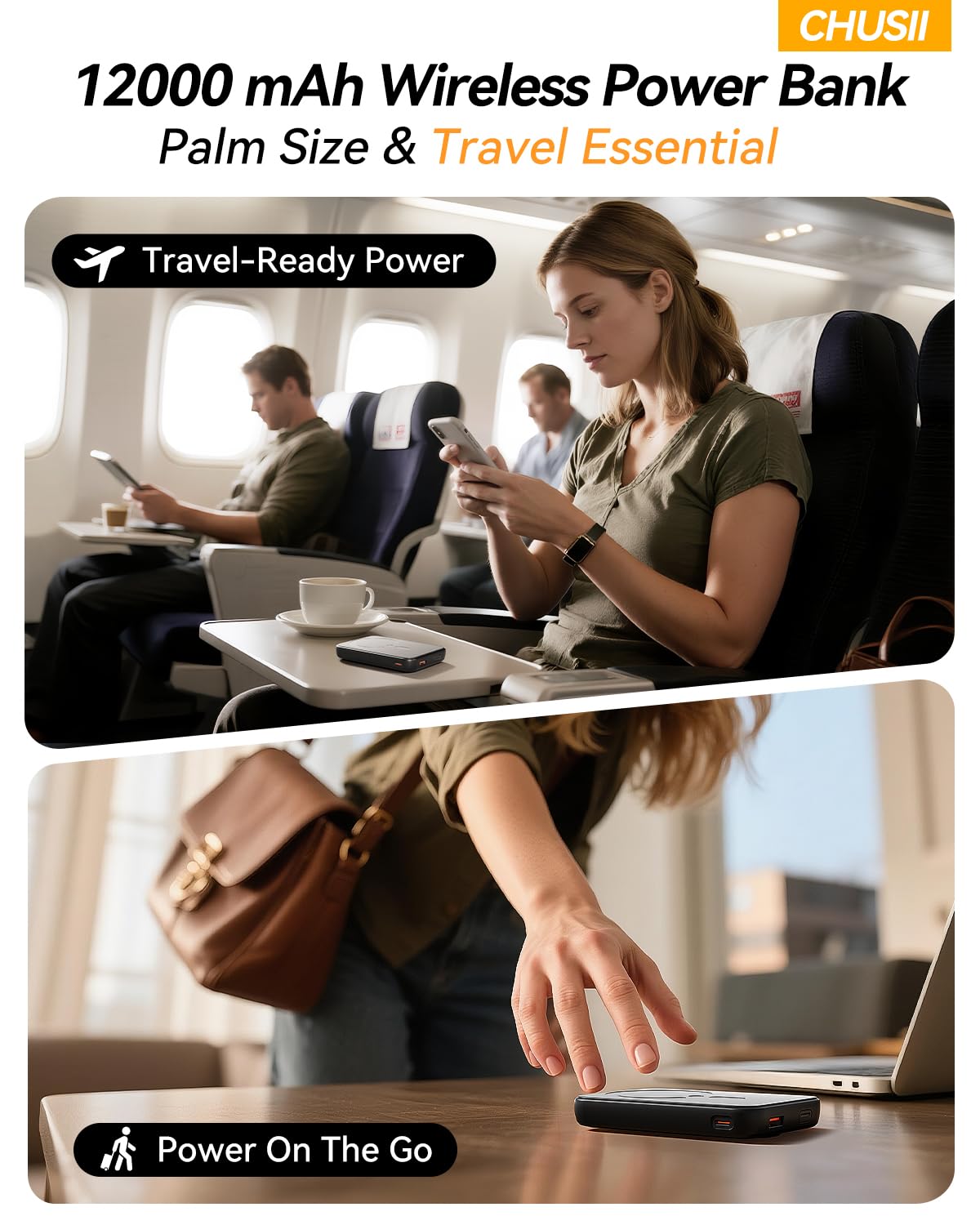 for Magsafe Portable Charger, 12000mAh Wireless Magnetic Power Bank with Stand and PD 20W Fast Charging, for Magsafe Battery Pack Compatible with iPhone 17/16/15/14/13 Series,Travel Camping Essential