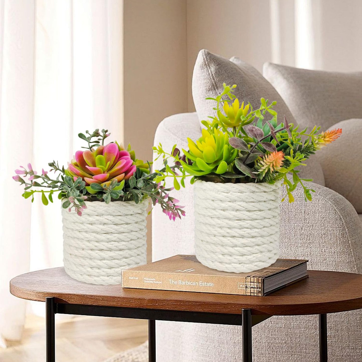 FOUSUKA Set of 2 Fake Succulents Plants Artificial Small Succulent Plants Potted for Home Decor Indoor Table Living Room Bedroom Bathroom Shelf Women Office Desk Accessories Decoration (Green)