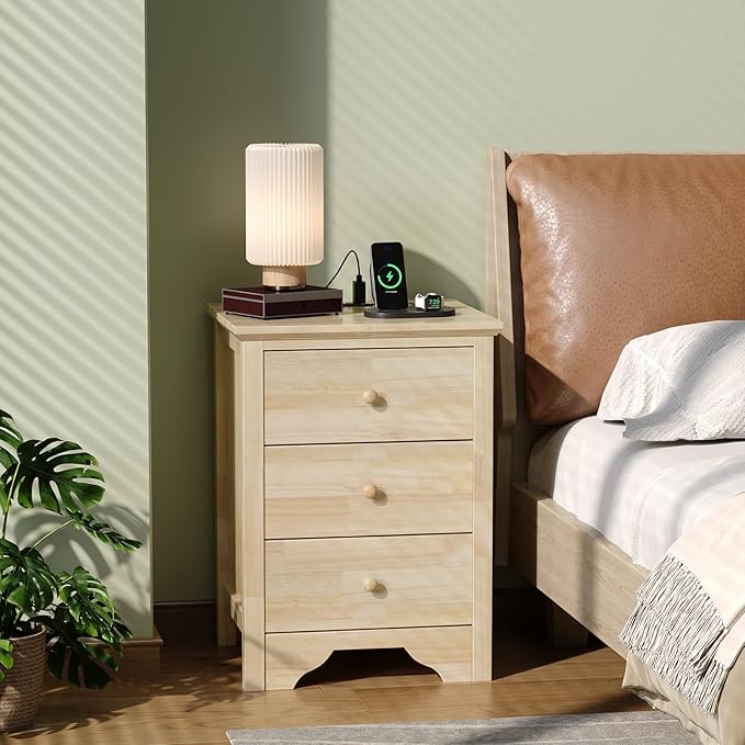 Bonnlo Solid Wood Nightstand Unfinished