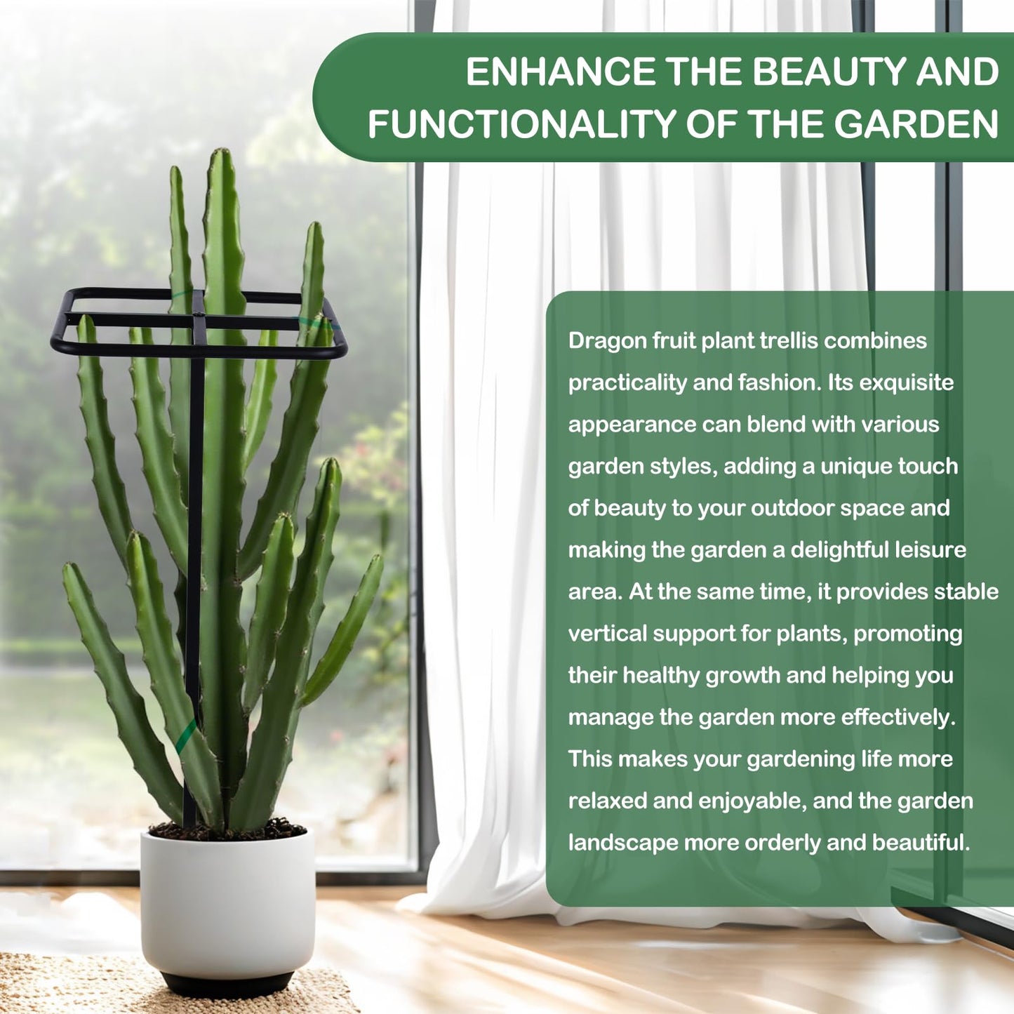 2 Pcs Dragon Fruit Trellis, Dragon Fruit Plant Trellis, 47.5 Inch Metal Garden Plant Climbing Support with Wide Stretch Ties for Outdoor Vertical Gardens Vining Plants
