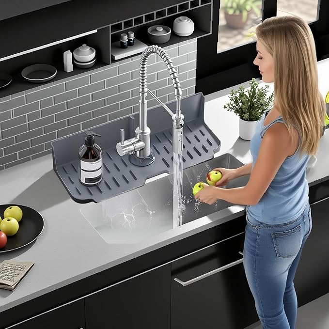 Sink Splash Guard Behind Faucet, Silicone Sink Faucet Drying Mat & Dish Soap