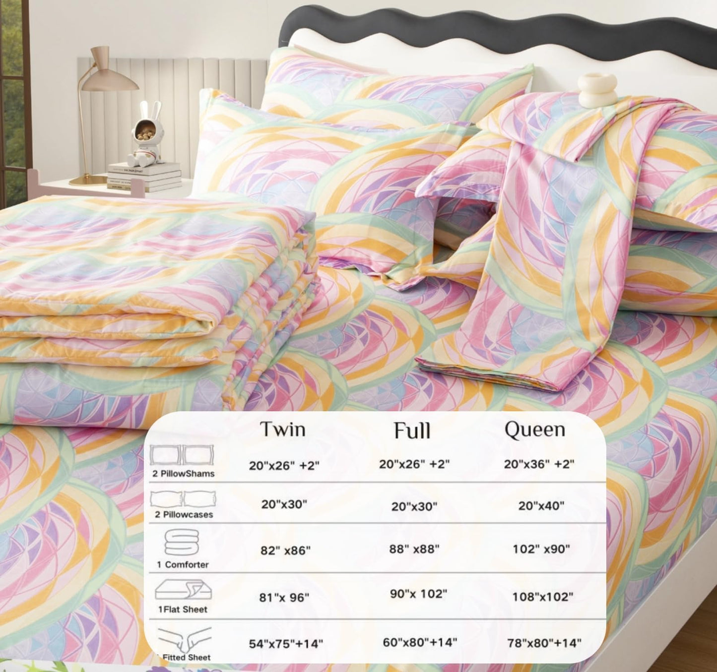 SDY 7 Piece Comforter Set,Soft Bedding Set for Girls,Boys and Kids,All Season Bedding with 1Comforter,1FittedSheet,1FlatSheet,2Pillowcases&PillowShams(Rainbow,Twin
