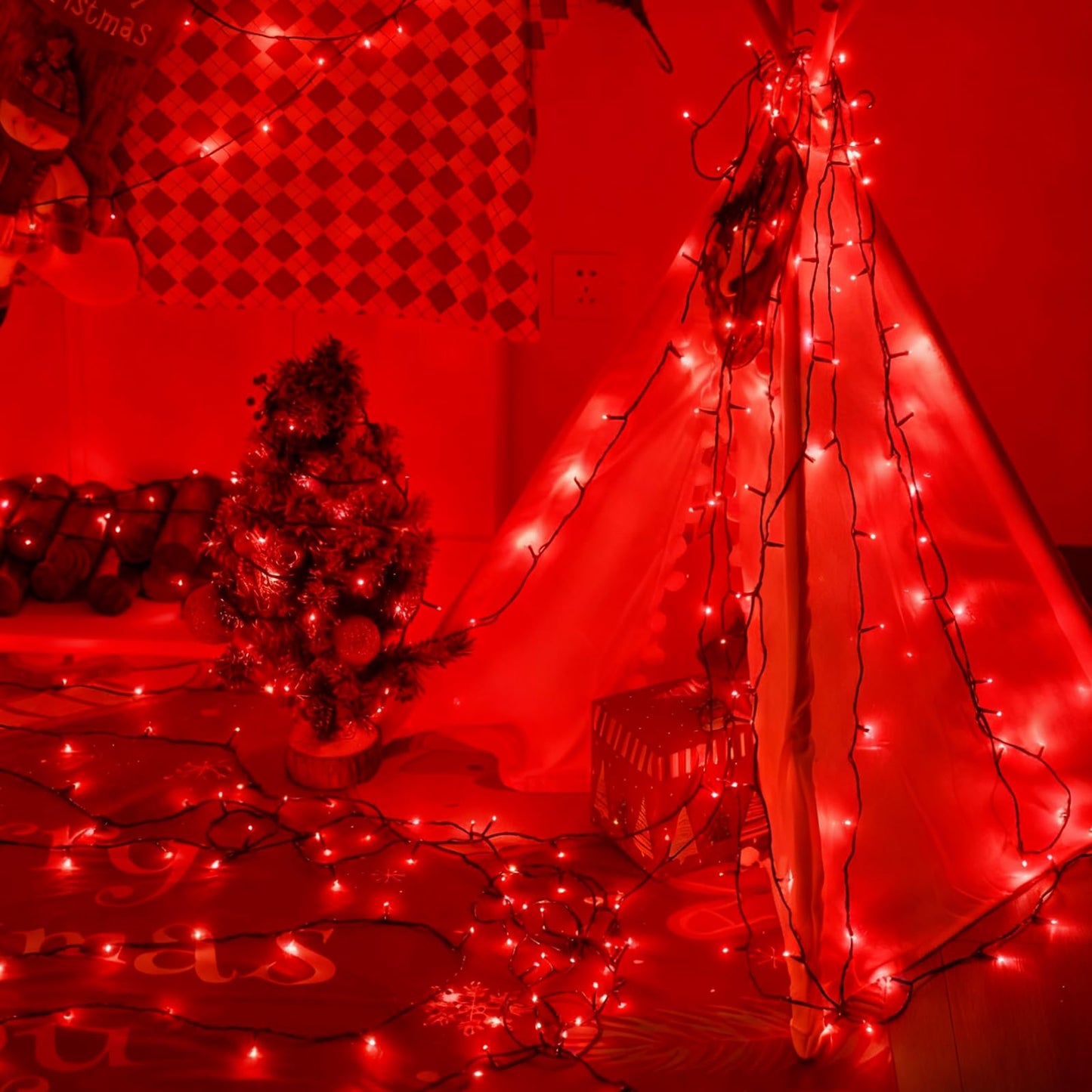 QITONG 500LED Red String Lights, 165ft Twinkle Lights Outdoor Waterproof with Plug in, Green Wire Christmas Fairy Lights Indoor with 8 Modes