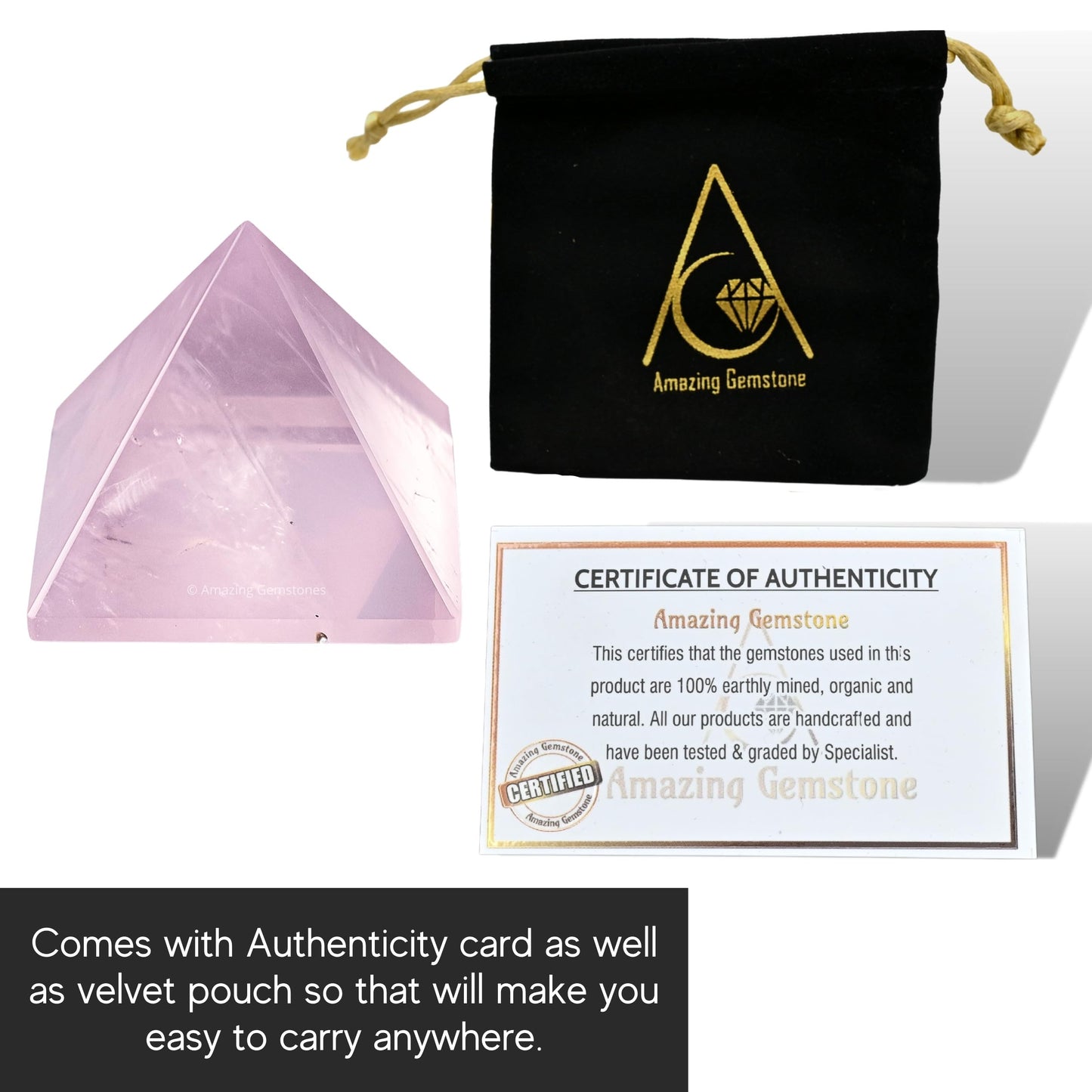 Amazing Gemstone Star Rose Quartz Pyramid Crystal Healing Stones - 1" Great Pyramid Figurine of Natural Stone Pyramid for Meditation, Reiki, Chakra Balancing and Crystal Pyramids Grid