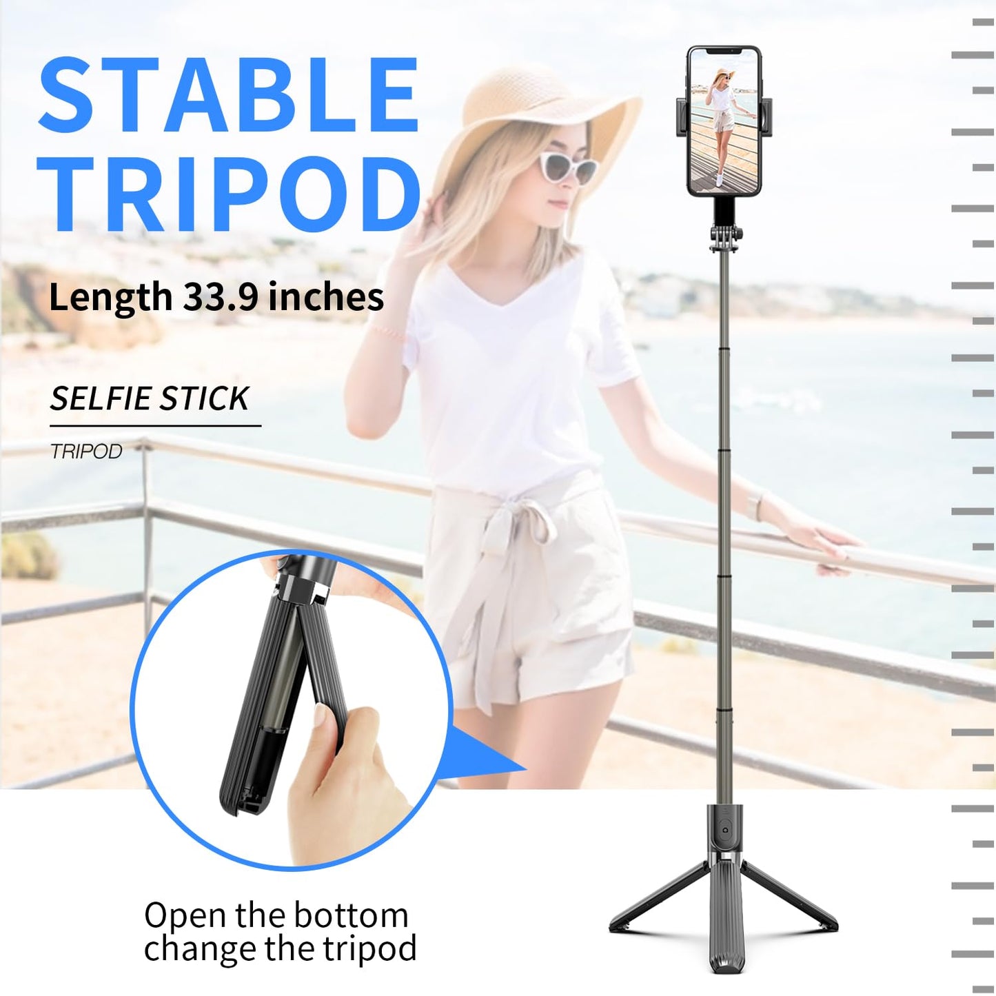 Gimbal Stabilizer for Smartphone ,with Retractable Selfie Stick and Tripod,1-Axis Multifunction Remote 360°Automatic Rotation, Auto Balance for iPhone/Android