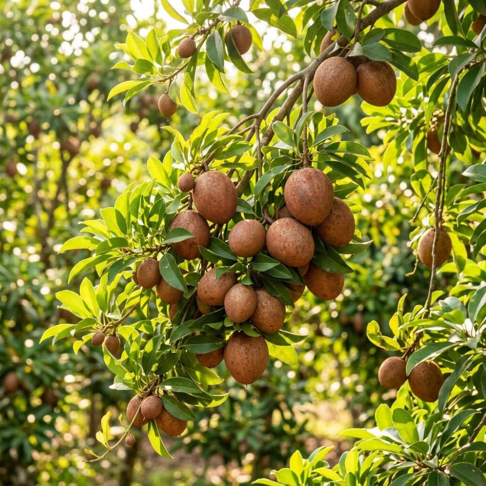 Live Sapodilla Tree, Sapodilla Tree Live Plant, 2-3 Ft Tall, 3 Gallon Pot, Tropical Fruit Plant, Sweet Edible Fruit, Ideal for Outdoor Garden, No Ship to CA