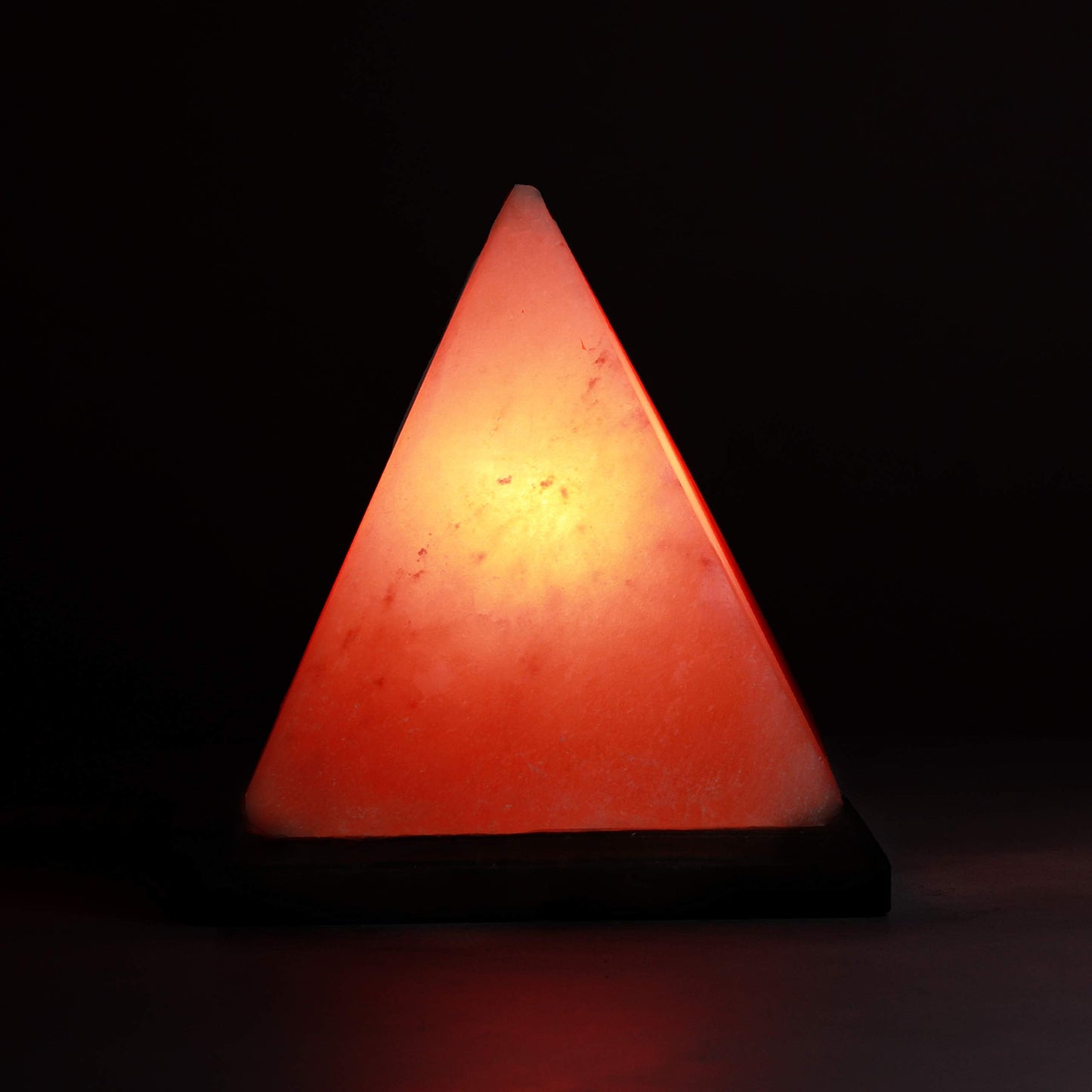 Himalayan Rock Salt Pyramid Lamp, 8" Tall – Soft Calm Therapeutic Light – Handcrafted Crystal Pyramid Design – 7" x 7" Finished Wood Base – Tibetan Evaporated Rock Lamps – Dark Orange Hue