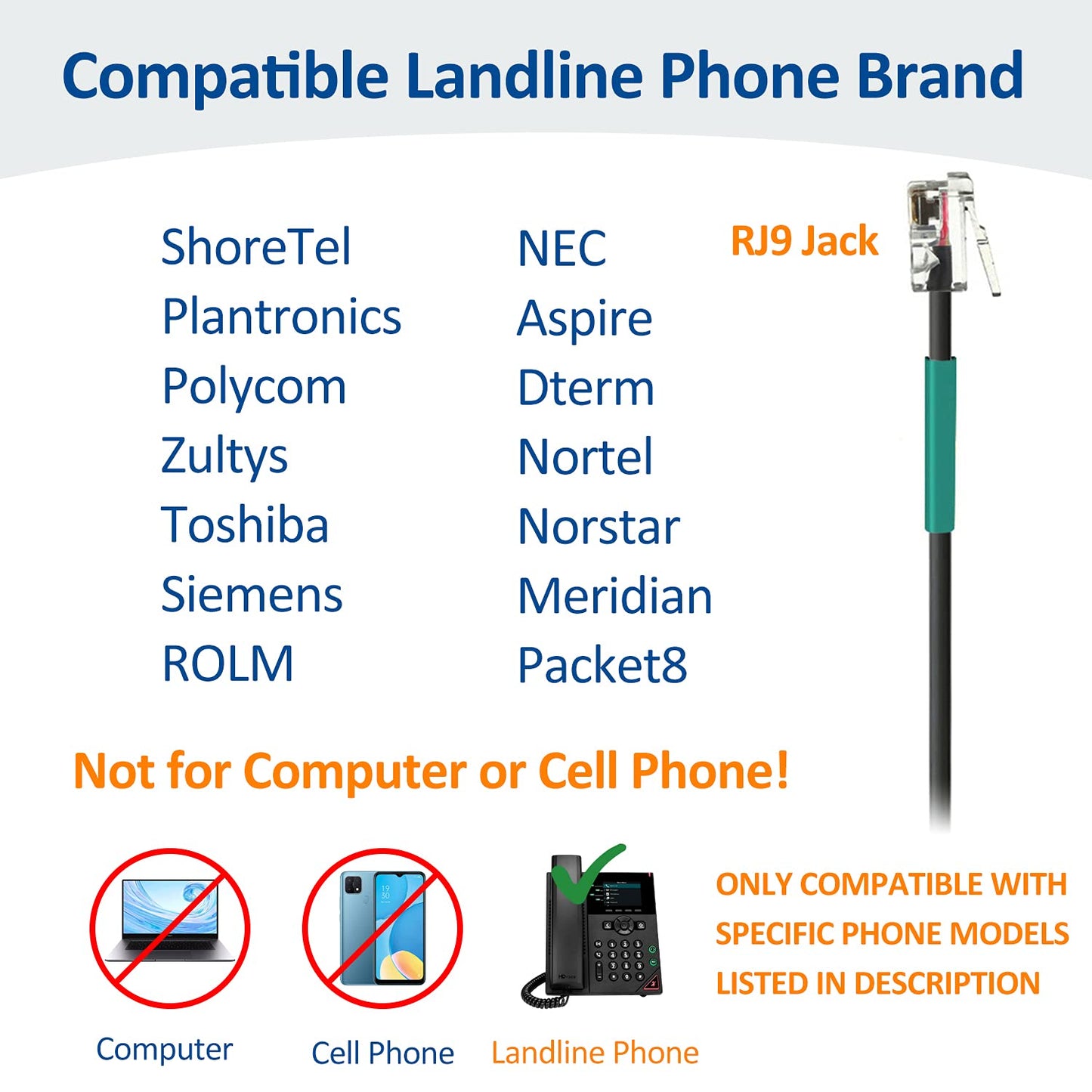 Wantek Corded Telephone Headset Mono w/Noise Canceling Mic Compatible with ShoreTel Plantronics Polycom Zultys Toshiba NEC Aspire Dterm Nortel Norstar Meridian Packet8 Landline Deskphones(F600S2)