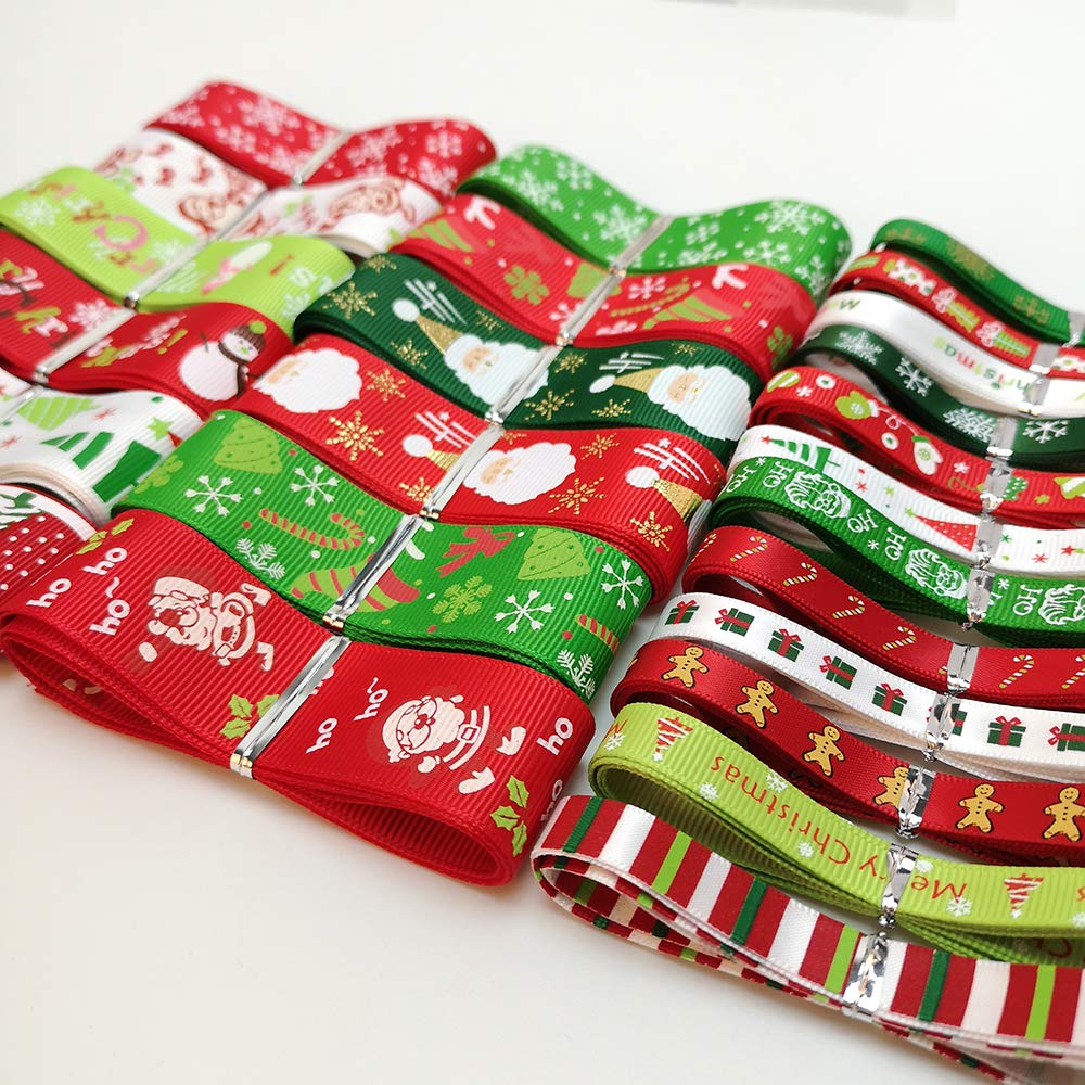 Chenkou Craft 24Yards Mix Lots Merry Christmas Polyester Grosgrain Ribbon Snowflake Claus Beer