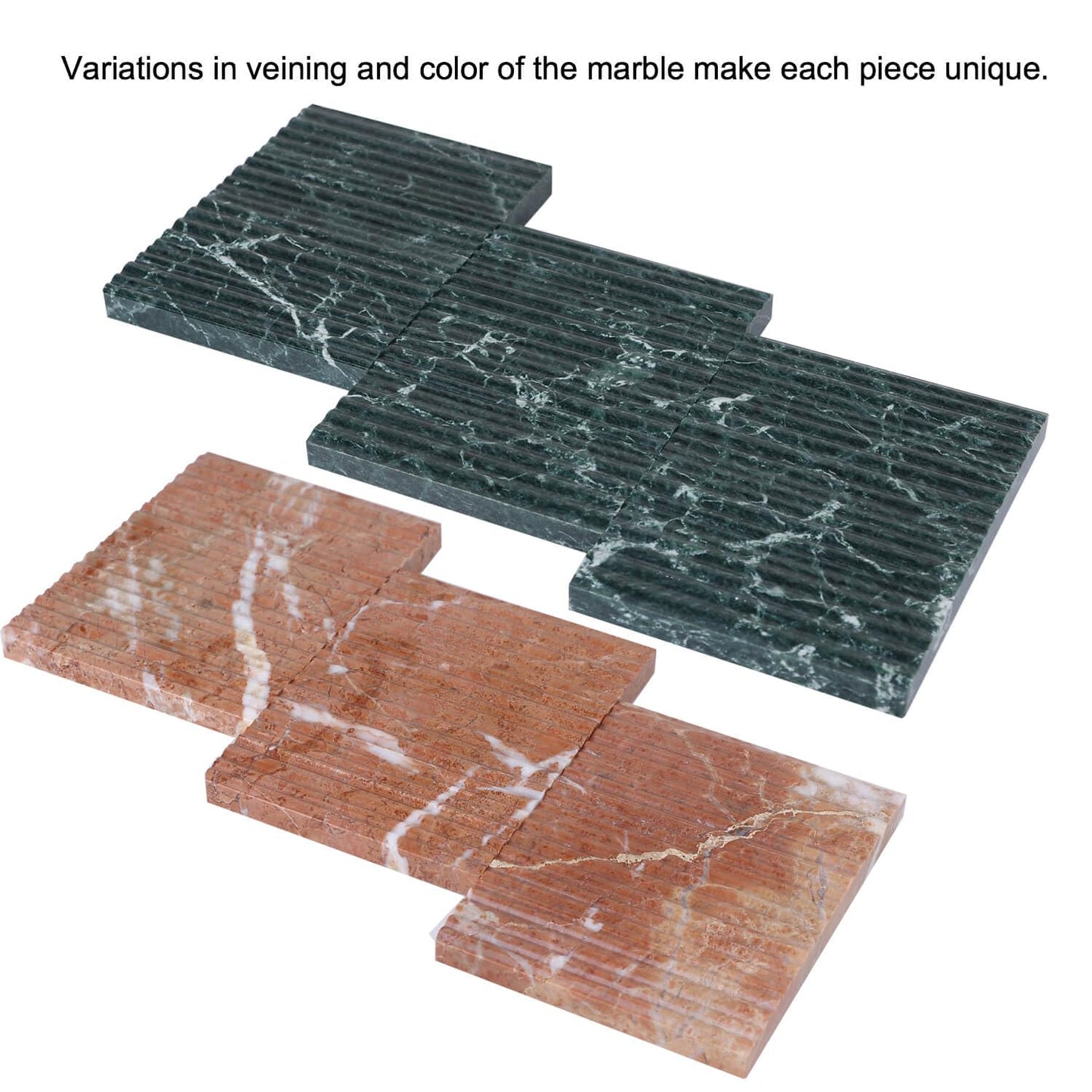 Marble Soap Dish Set of 2, Red & Green Natural Stone Soap Tray, Rectangular Soap Holder with Draining Grooves for Bathroom Shower Sink Vanity, Soap Saver Keep Soap Dry & Easy to Clean