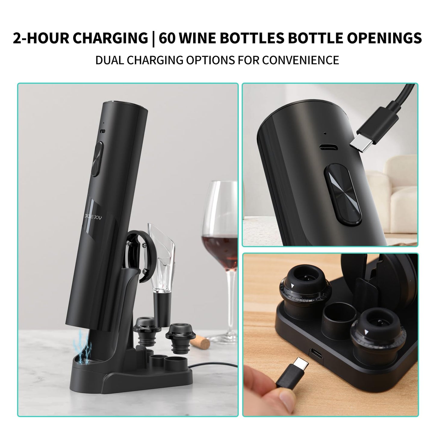 CIRCLE JOY Rechargeable Wine Opener Electric Wine Bottle Opener 7-in-1 Wine Gift Set with Electric Vacuum Pump, Charging Station, Foil Cutter, Wine Aerator Pourer and 2 Wine Stoppers